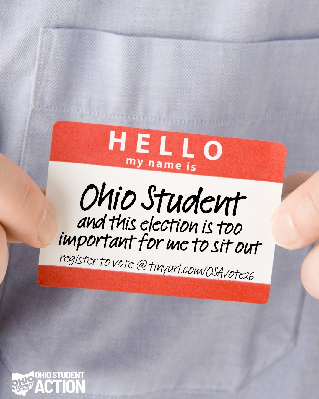 Hello, my name is OSA -- AND TODAY IS THE VOTER REG DEADLINE! Register to vote @ tinyurl.com/OSAvote26!

#ohiostudents #gotv #ohio #studentvote #youthvote