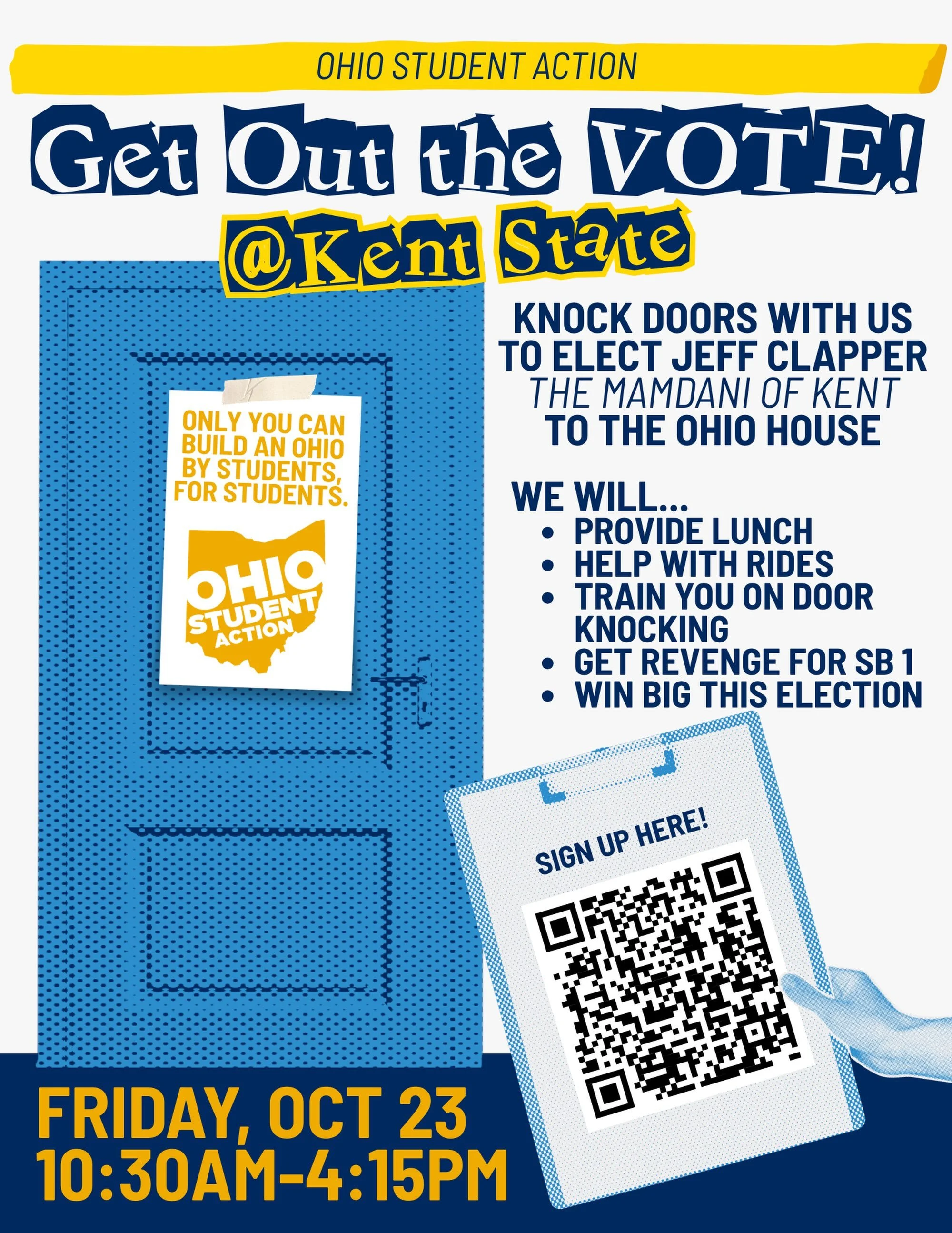 GOTV @ KENT STATE ‼️ On 10/23, we&rsquo;re making sure the PRO-STUDENT candidate for HD72 gets elected &mdash; and it sure isn&rsquo;t Heidi Workman. Head to the 🔗 in our 🧬 to sign up and GET OUT THE VOTE 🗳️ 

#gotv #studentpower #ohiostudents #ke
