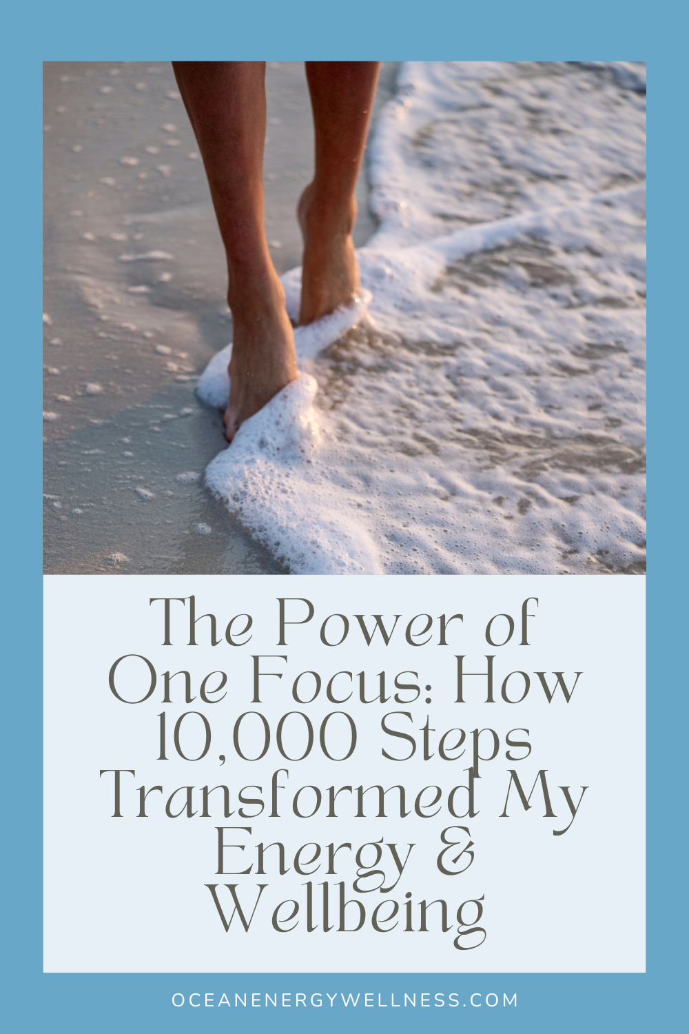 woman walking along beach focusing on 10,000 steps