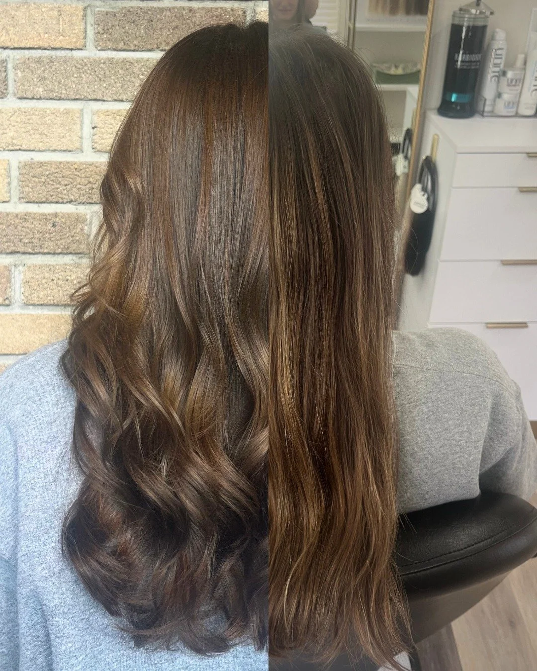 brunette transformation 🤎
full transformation &bull; custom gloss 

we shifted from her pre-lightened ends to a rich, dimensional brunette built with intention. ✨ 

strategic depth creates softness at the grow-out and keeps the color looking elevate