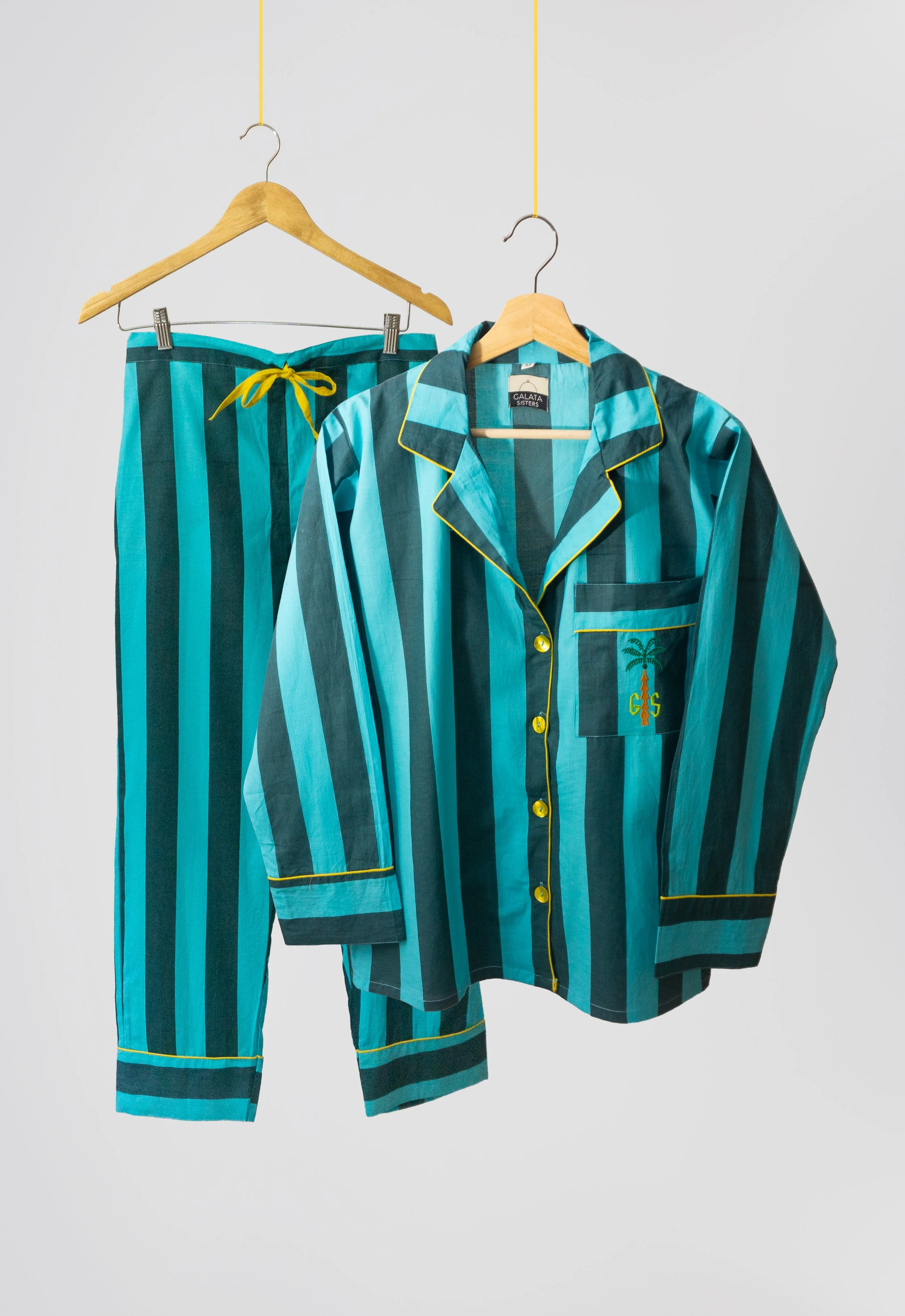 PIJAMA LARGO MUJER RAYAS AZUL