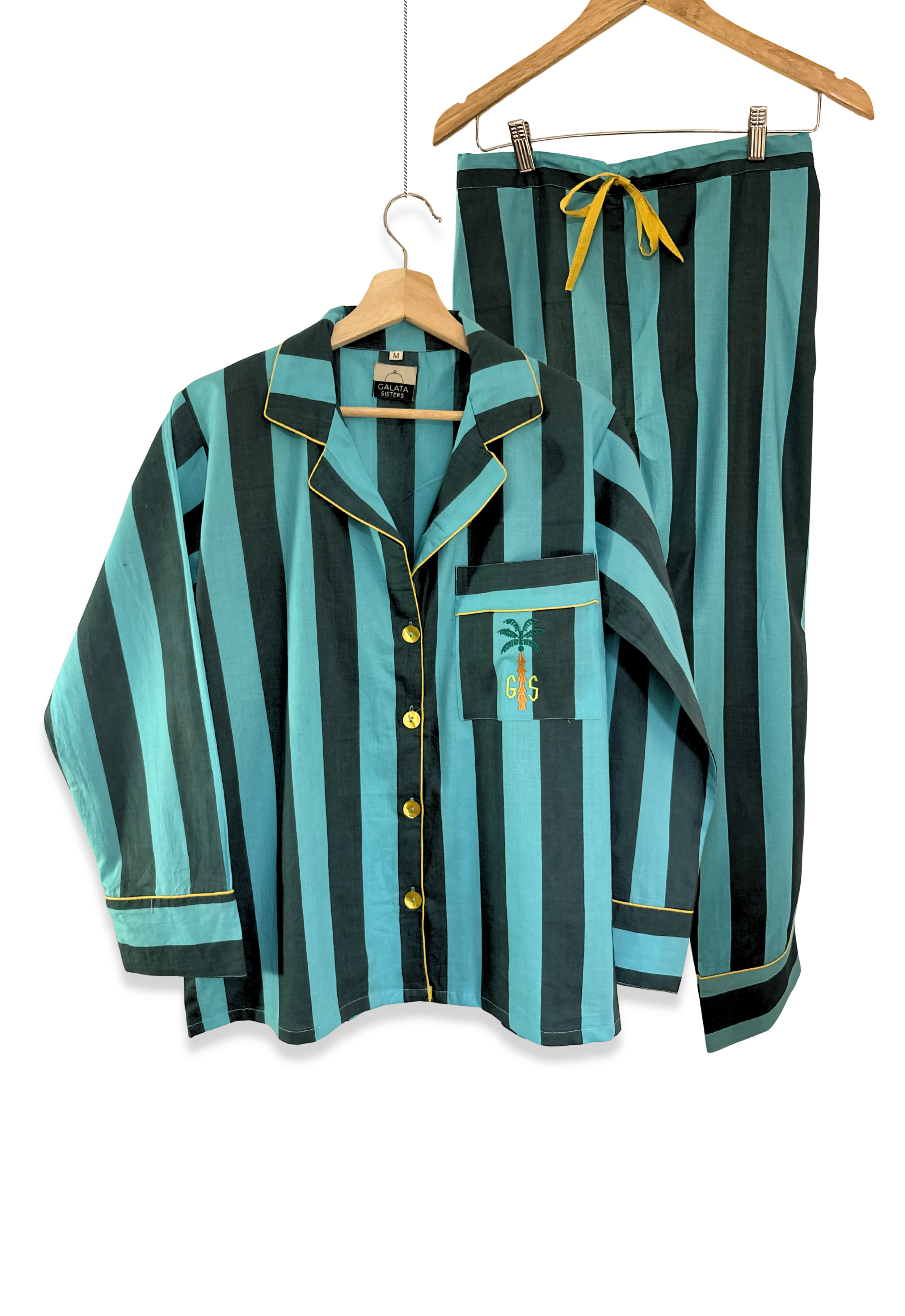 PIJAMA LARGO MUJER RAYAS AZUL
