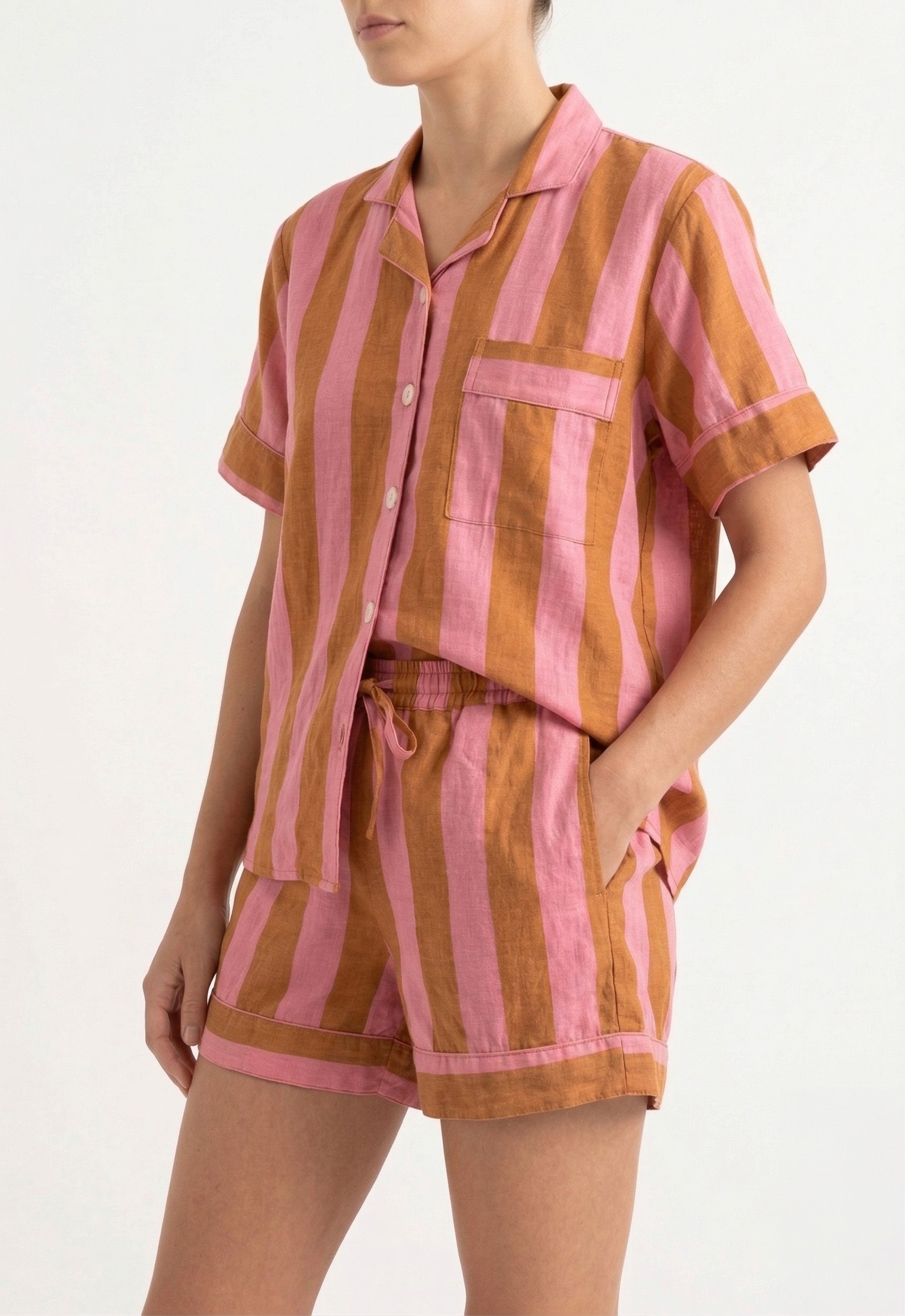 PIJAMA CORTO MUJER ARUBA MARRÓN & ROSA