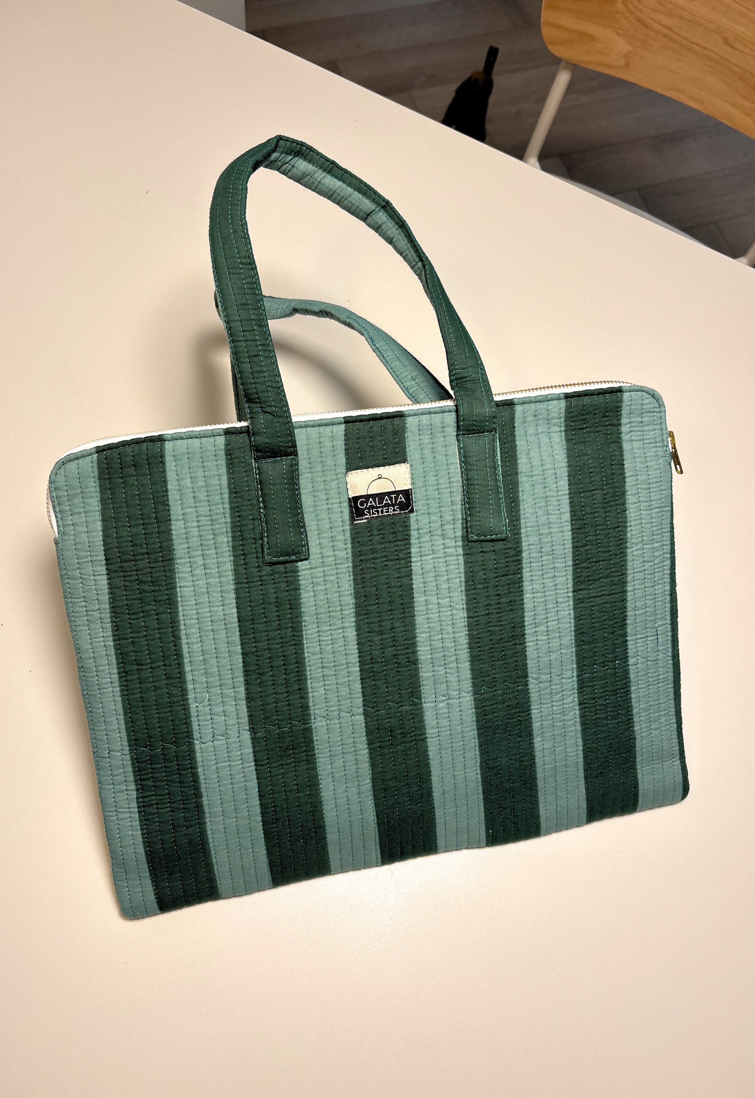 FUNDA PORTÁTIL ALGODÓN RAYAS VERDE