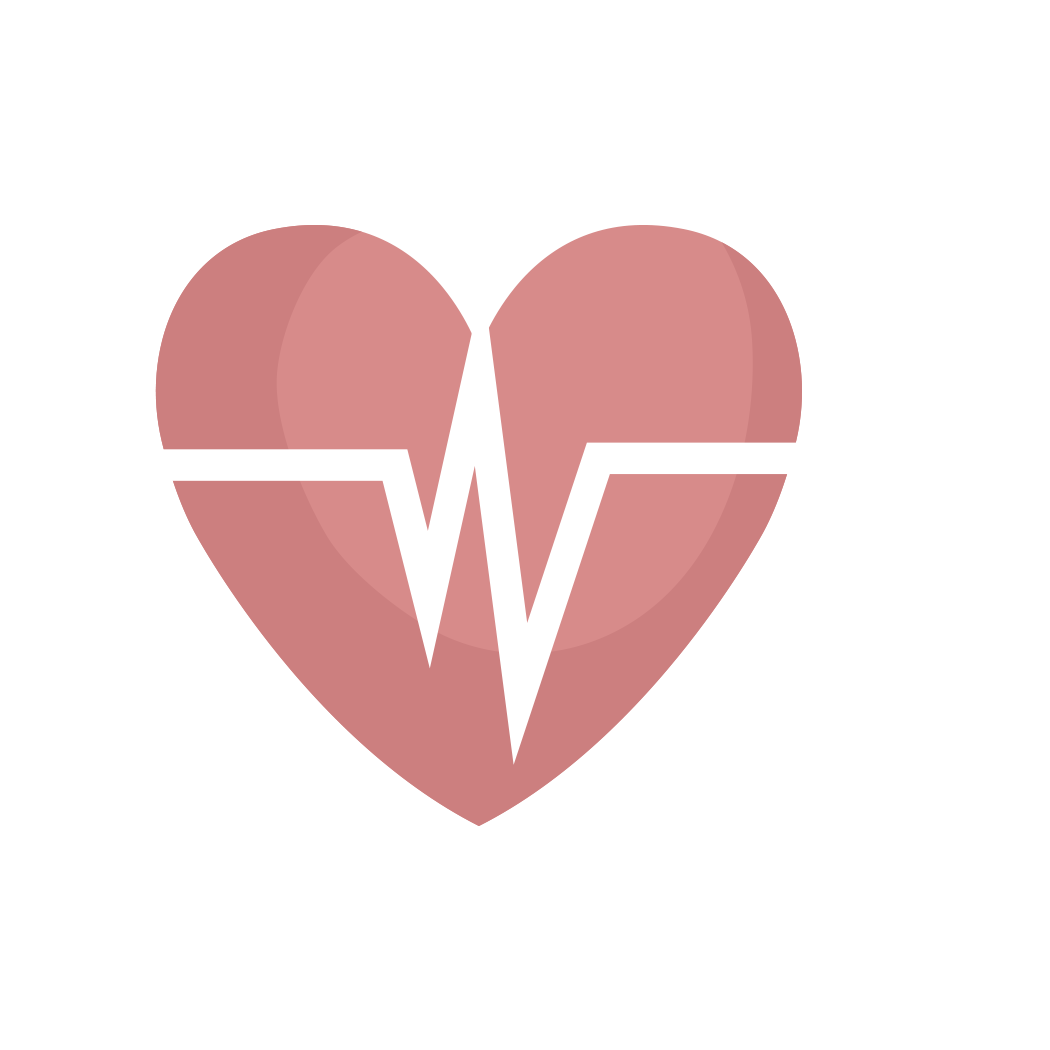 A pink heart with a white electrocardiogram line running through it.