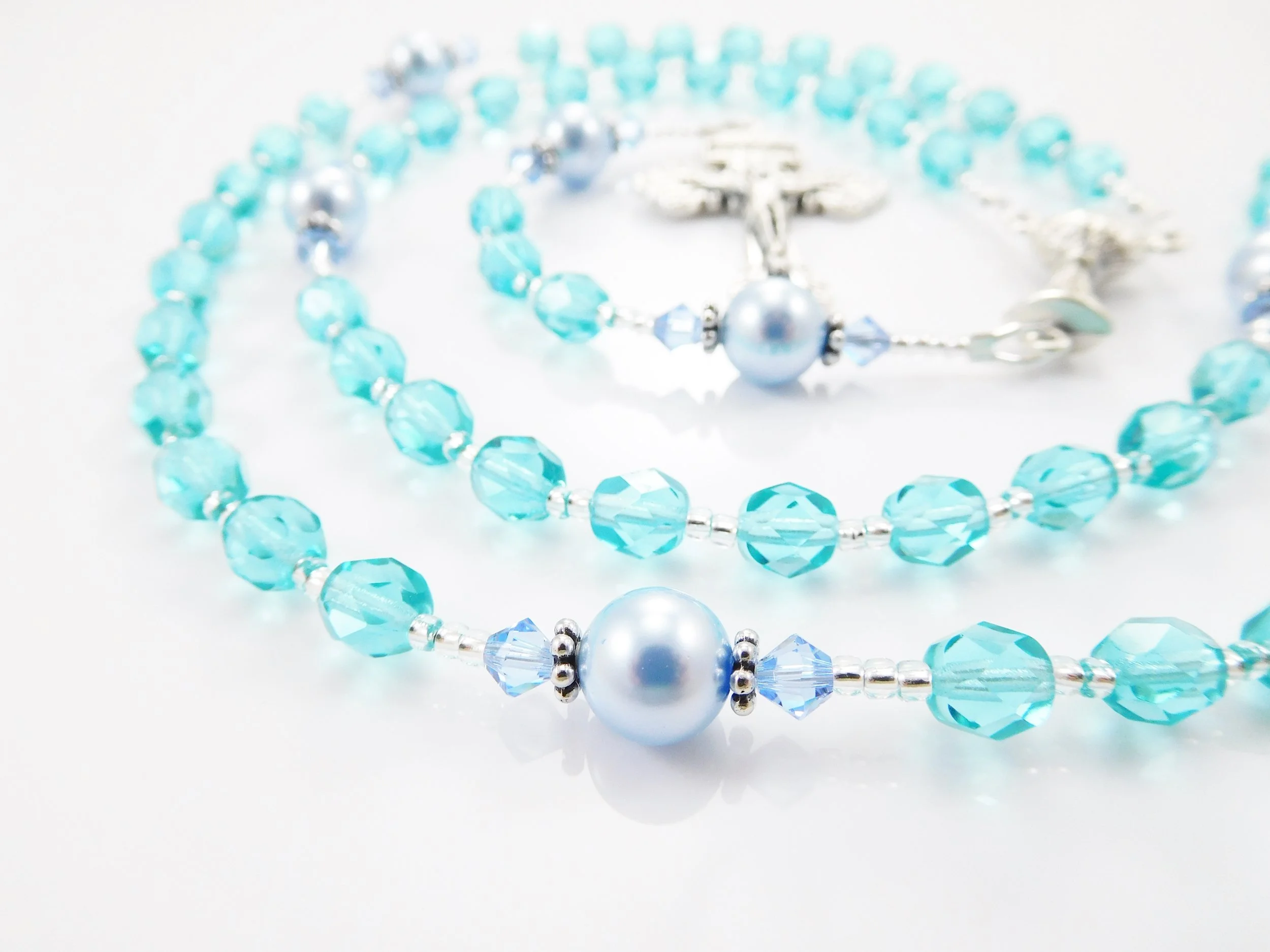 Aqua Green and Light Blue Rosary