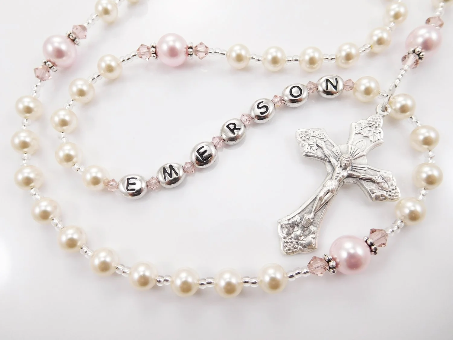 Cream and Pink Rosary beads.JPG