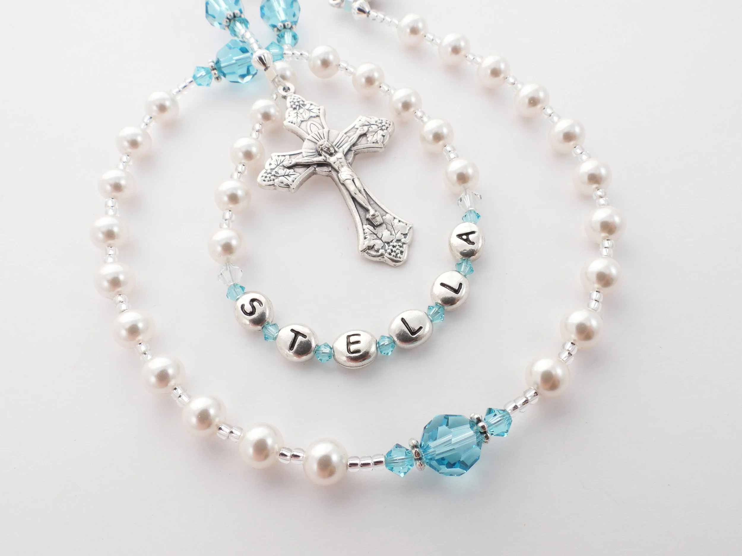 White and Turquoise Green Crystal Rosary