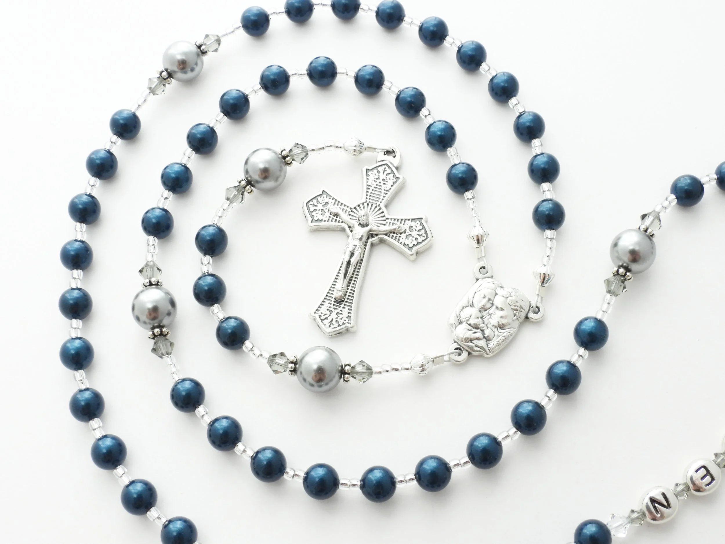 Petrol Blue and Medium Gray Rosary
