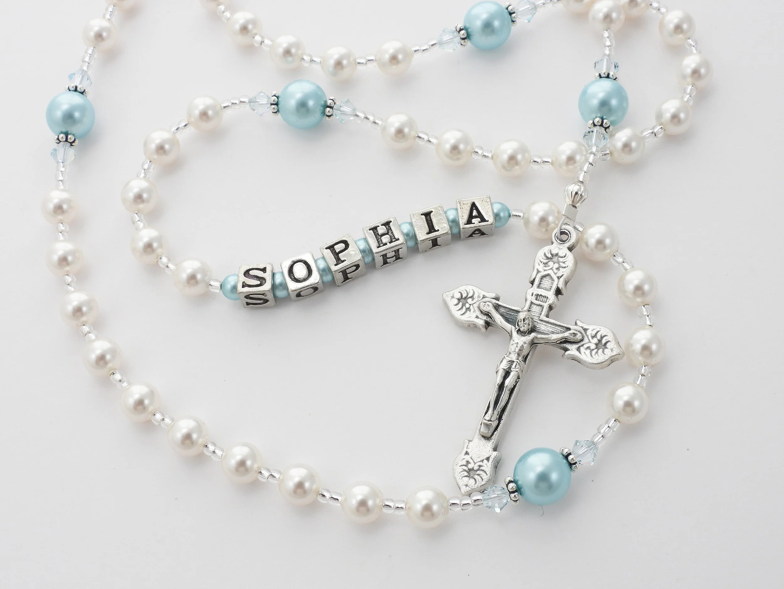 White and Azure Blue Rosary