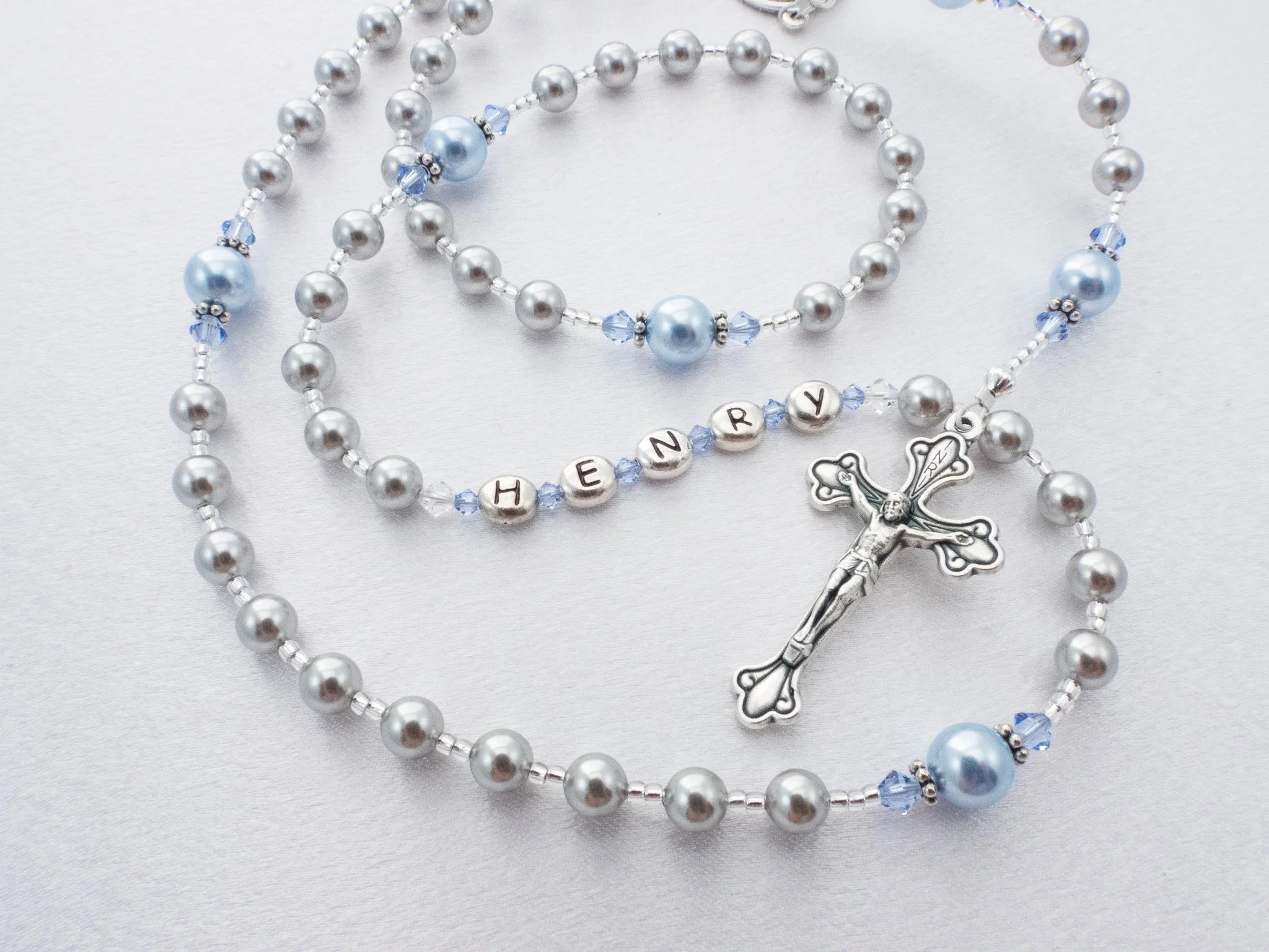 Light Gray and Light Blue Rosary