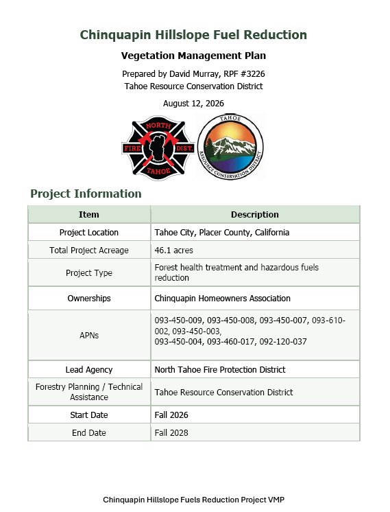 Request for Proposal - Public Notice Inviting Bids Chinquapin Hillslope Fuel Reduction Project