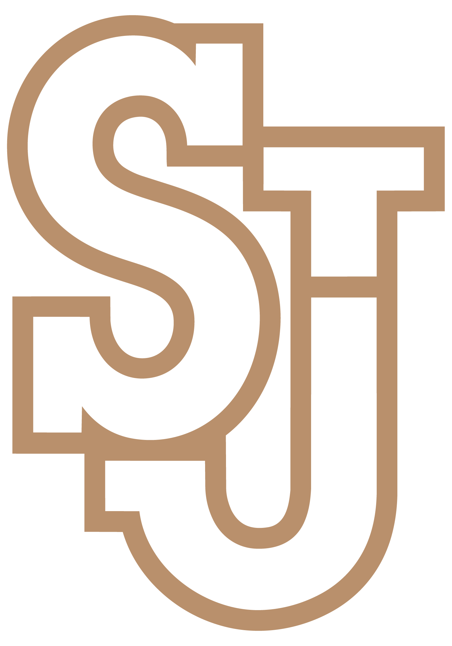 Brown outline of St John's Red Storm logo, with a transparent centre fill