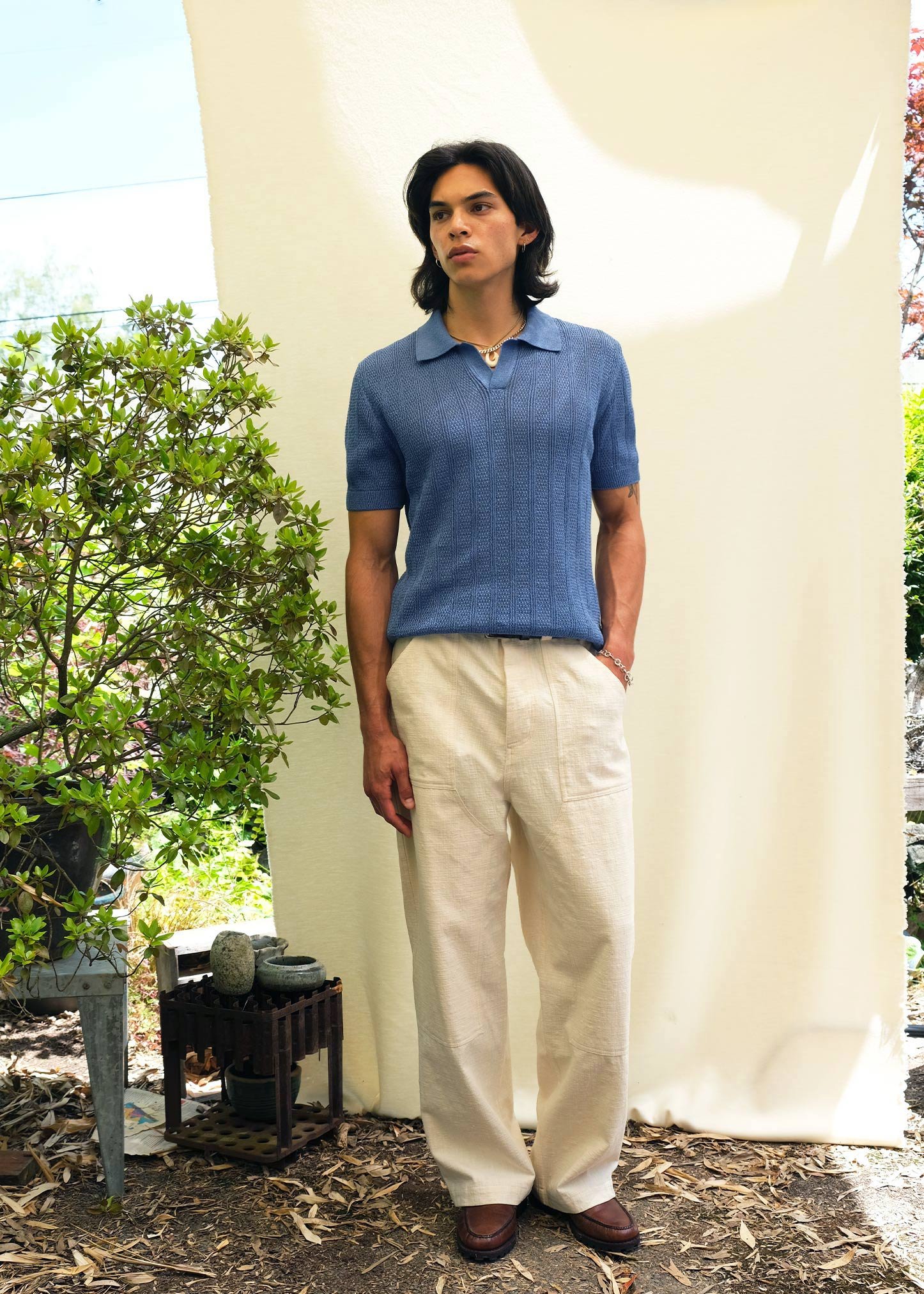 Miles-Leon-SS25-Twisted-Rib-Moss-Stitch-Knit-Polo-CornFlower-Blue-2.jpg