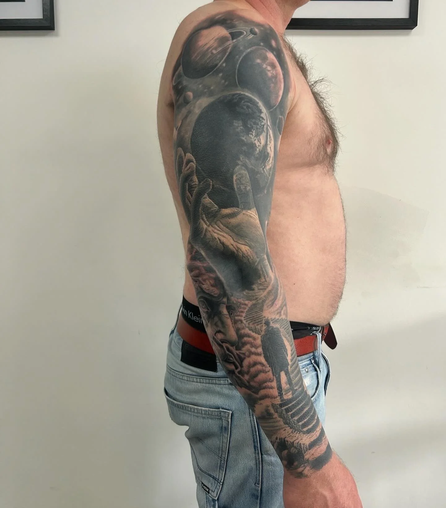 arm sleeve project based on space/astronomy. #tattooartist #realismtattooartist #fullsleevetattoo #blackandgreytattoo #bristoltattooartist
