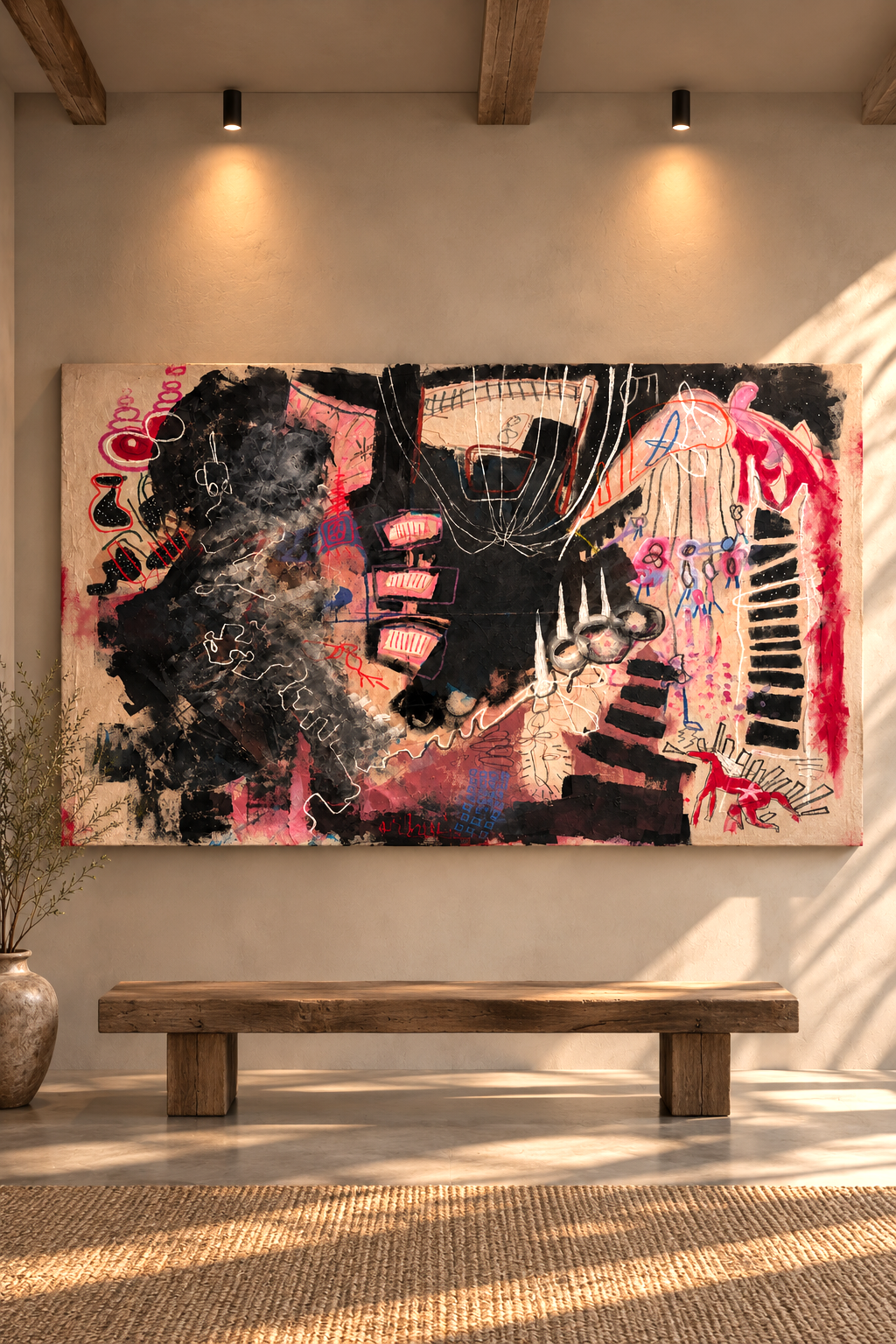 Warm Gallery with Textured Abstract Art.png