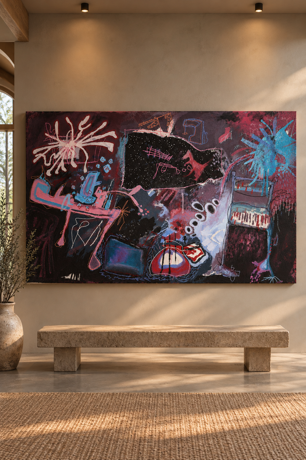 Moody Abstract Art in Warm Gallery Interior.png