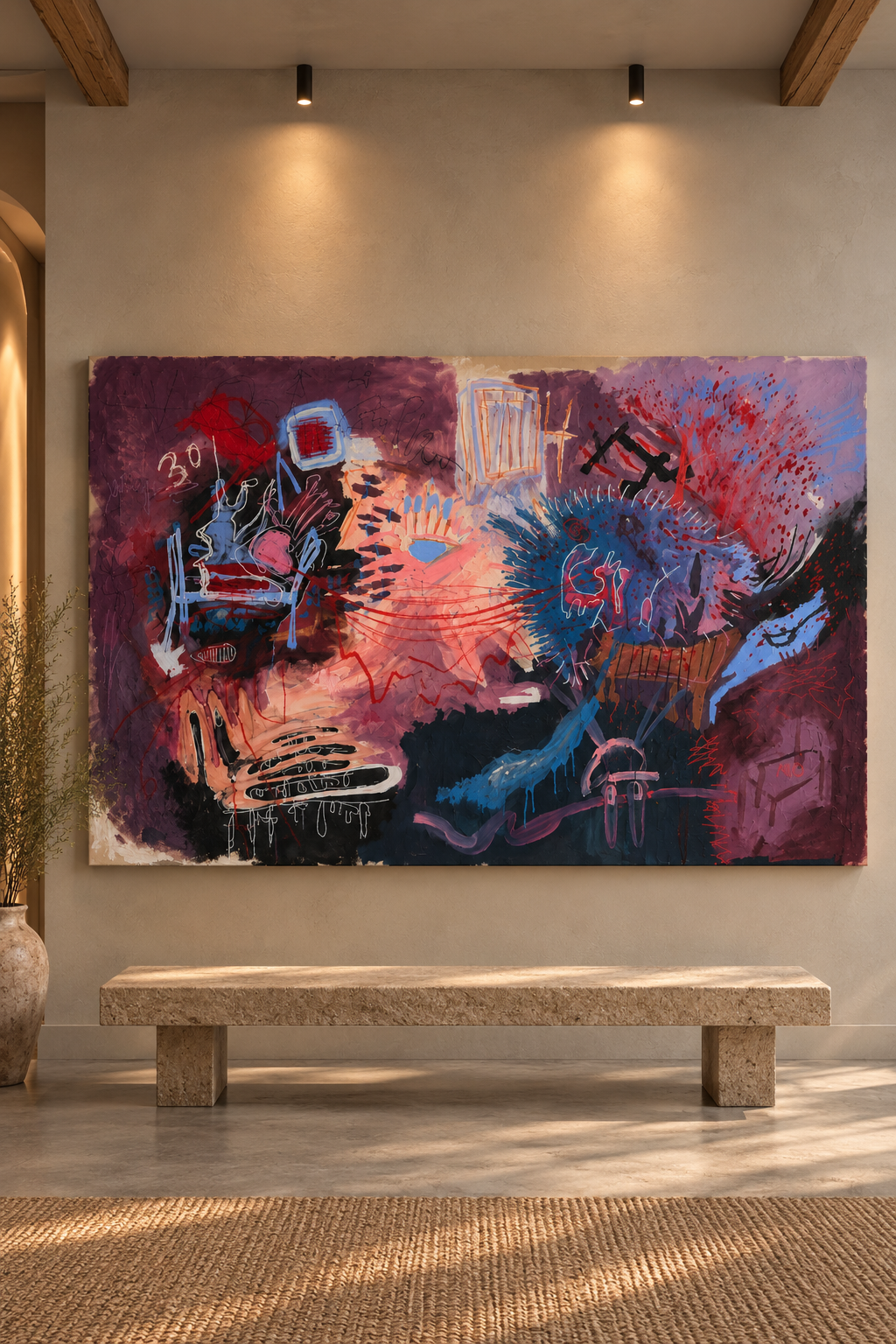 Warm Gallery Wall with Abstract Canvas.png
