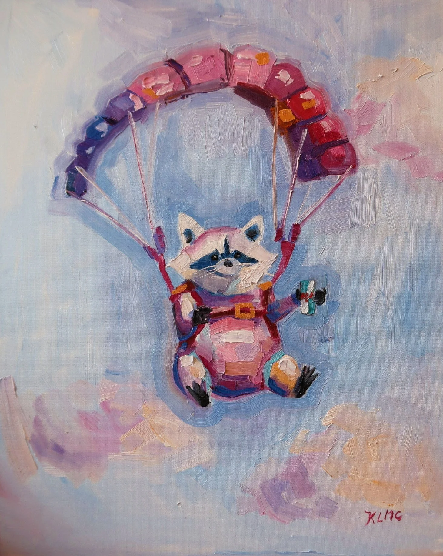 Skydiving Raccoon - Original Painting