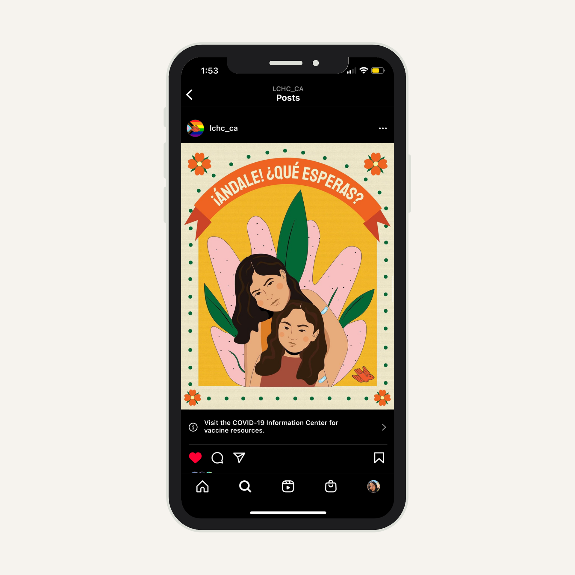 Illustration work promoting vaccination to the Latinx community in partnership with the AltaMed campaign initiative ¡Andale! ¿Qué Esperas? featured on LCHC's and ¡Andale Qué Esperas? social media platforms.