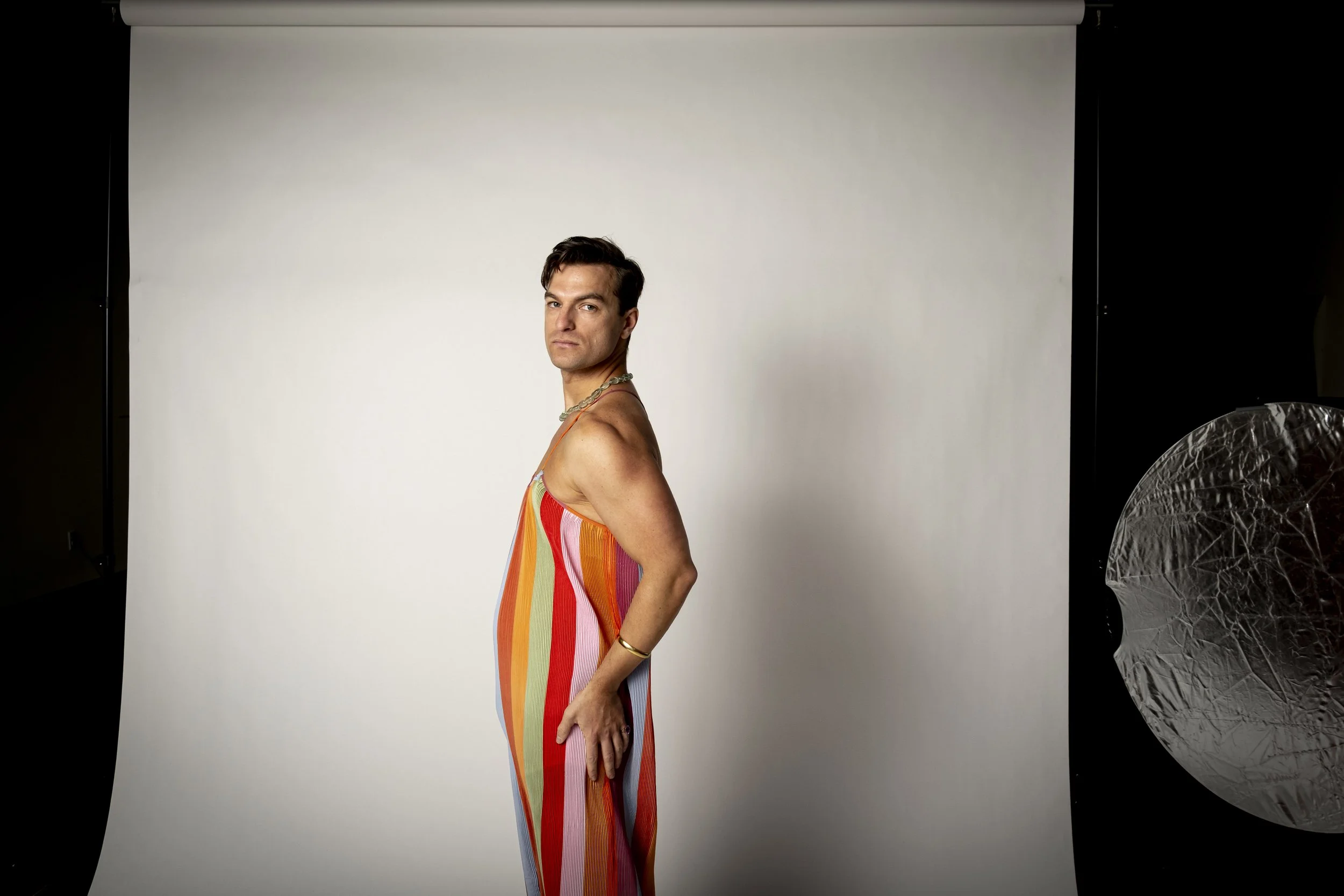 Tanner Skilton models womenswear from his wardrobe.