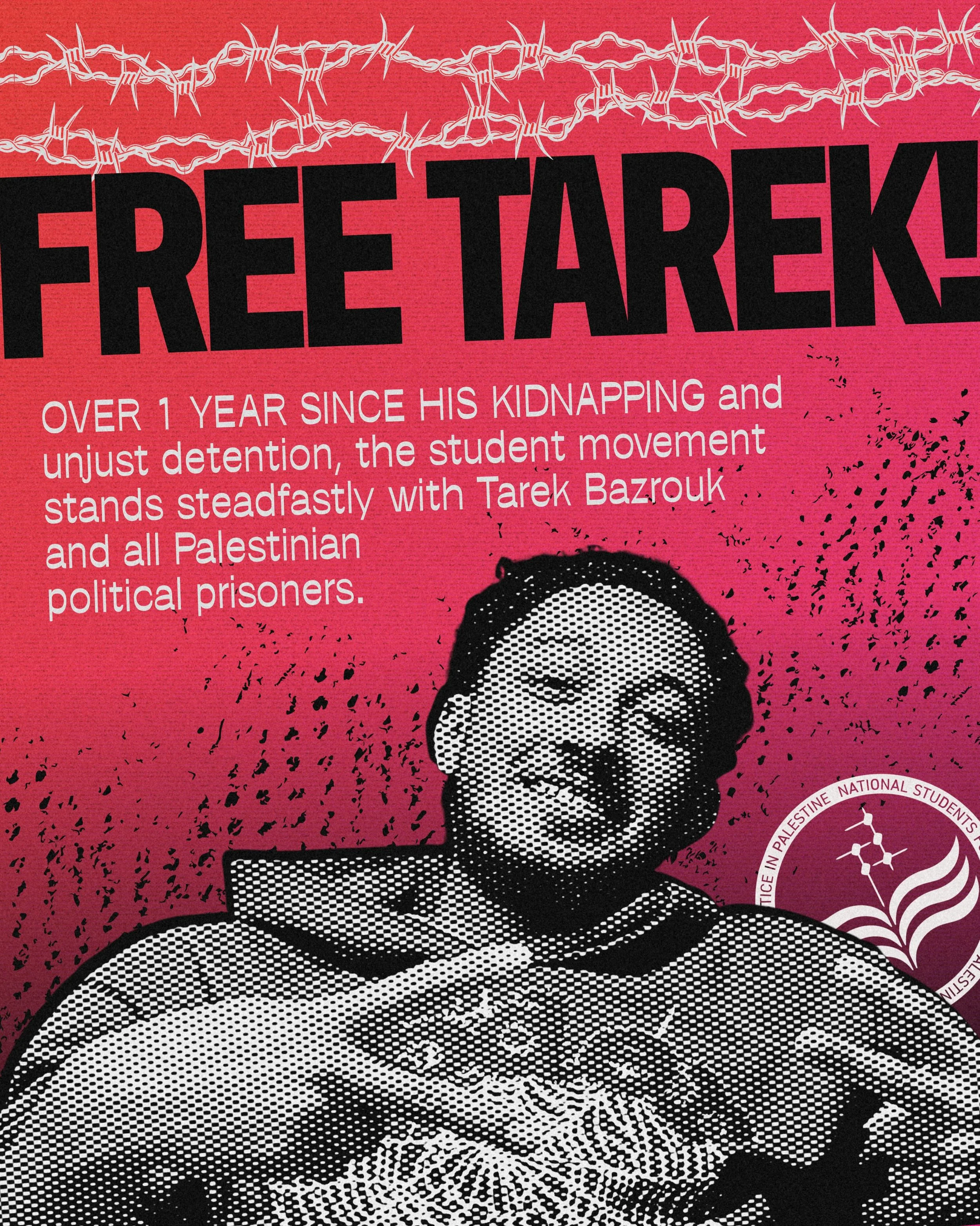 Over one year has passed since the arrest of Tarek Barzouk. National SJP and the entire student movement stands firmly in solidarity with Tarek and every other political prisoner targeted by the state. To find out more ways to support Tarek and the c