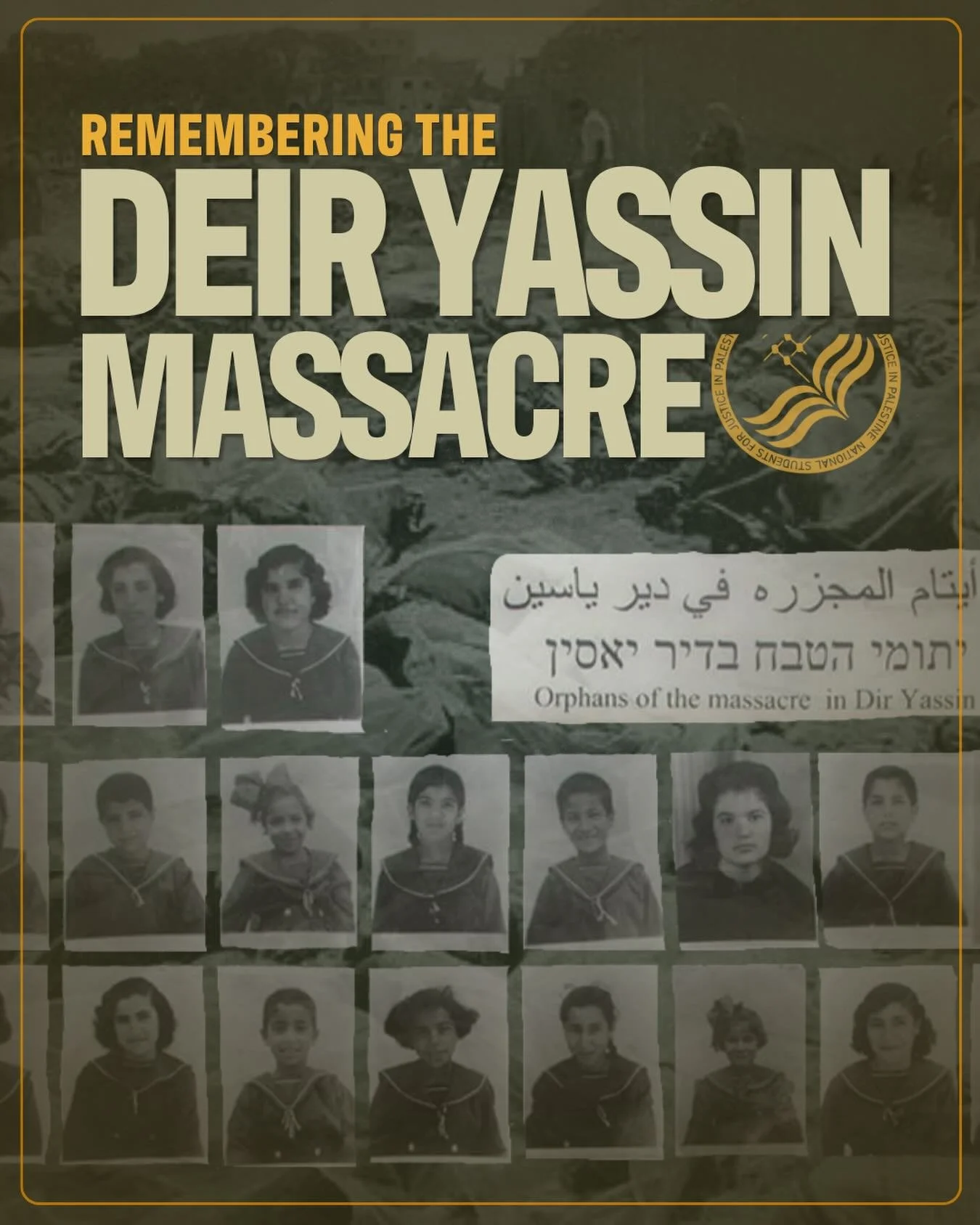 On this day, 78 years ago, Zionist terrorist militias of the Irgun and Lehi&mdash; with support from Haganah&mdash; massacred more than 100 Palestinians in the village of Deir Yassin. 

The Deir Yassin massacre is a flashpoint in collective Palestini