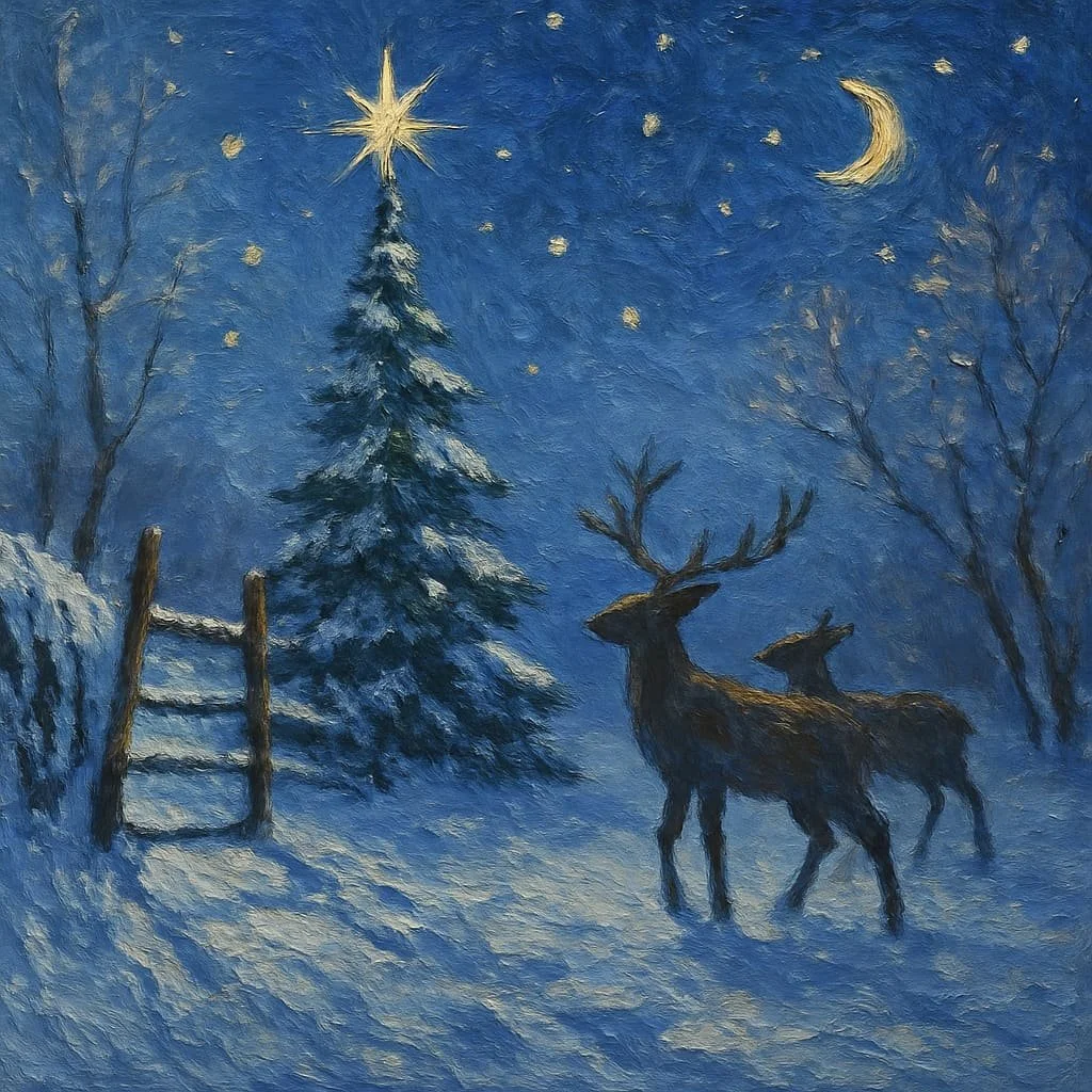 Winter Night with Reindeer and Tree.jpg