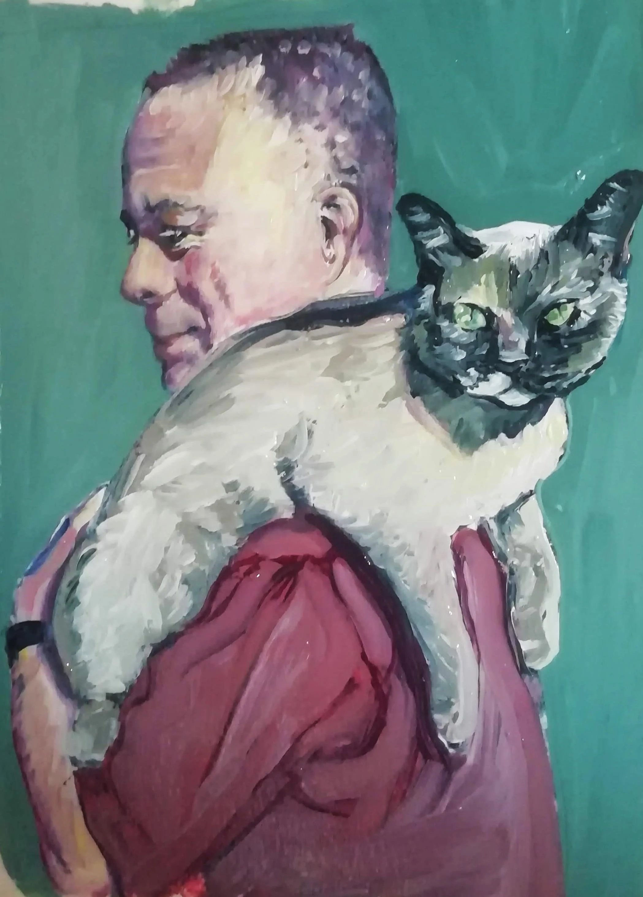Alvira Ferreira’s Feline Ownership explores the intimate and playful bond between a cat and its owner, blending warmth with a sense of quiet rivalry.