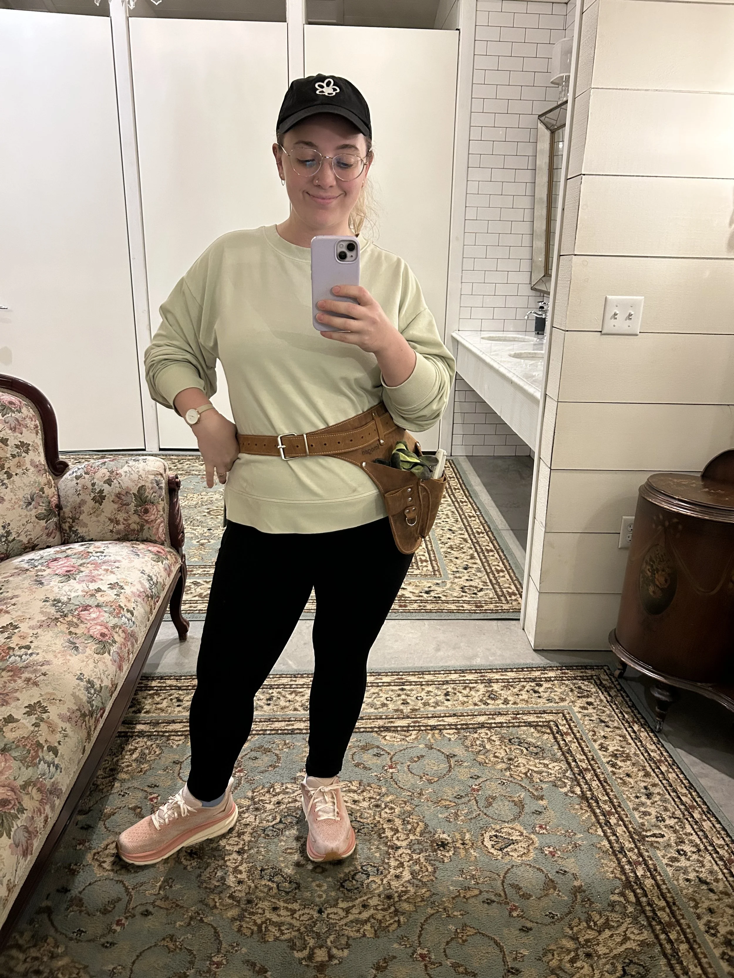 Florist with toolbelt on selfie