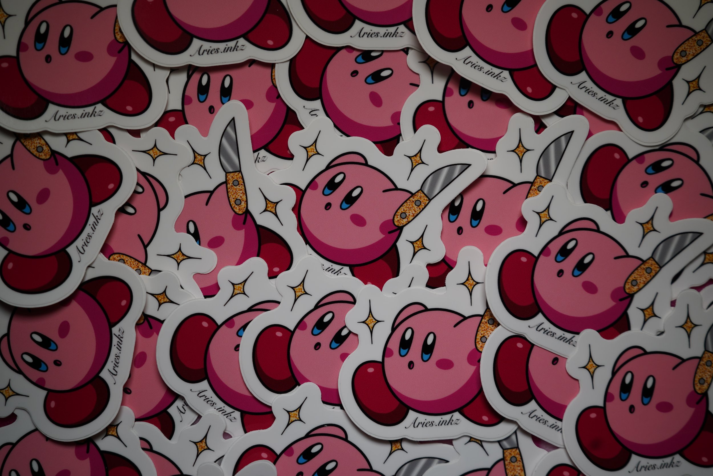Kirby with knife sticker