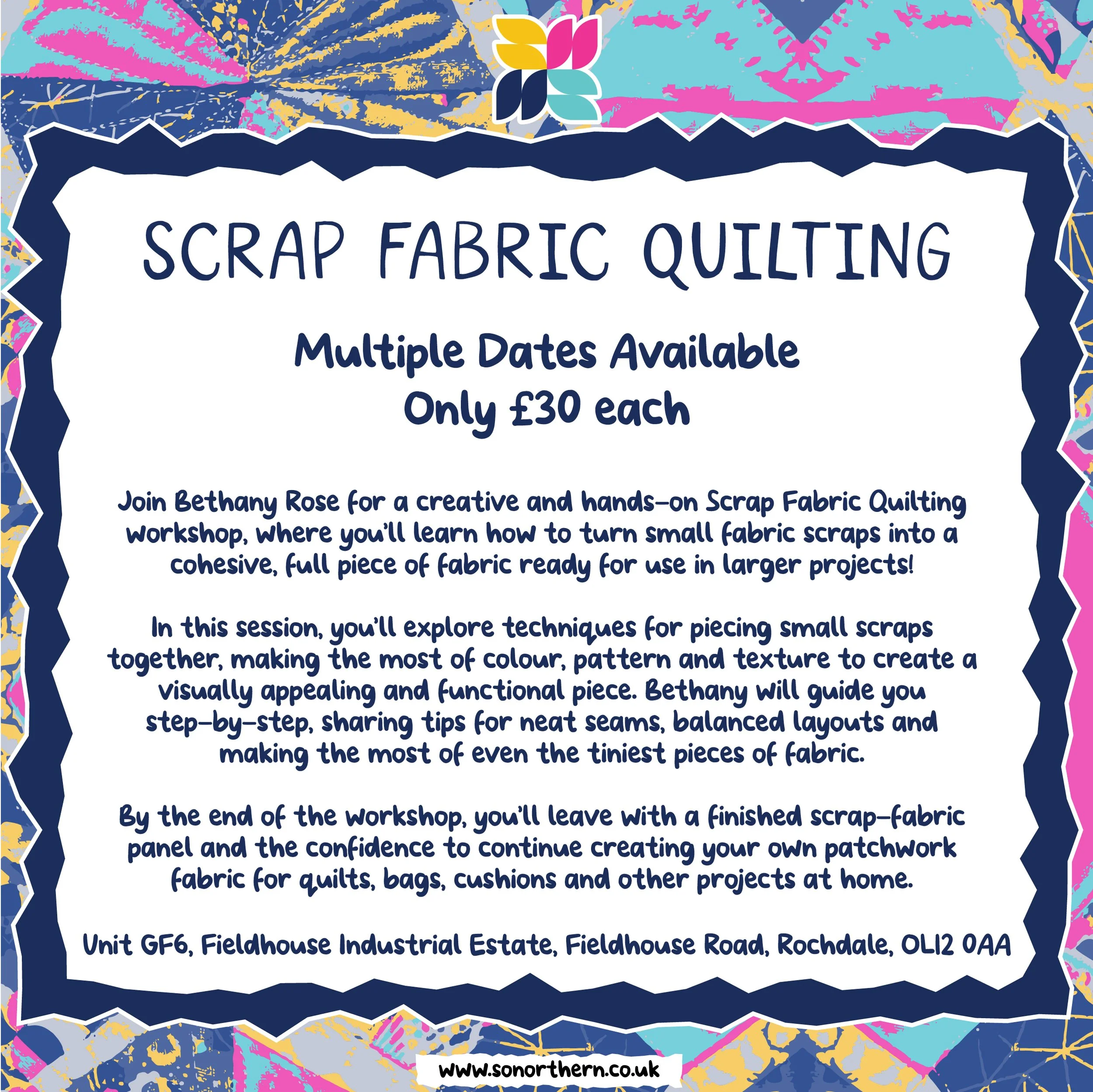 Scrap Fabric Quilting Workshop - Multiple Dates Available