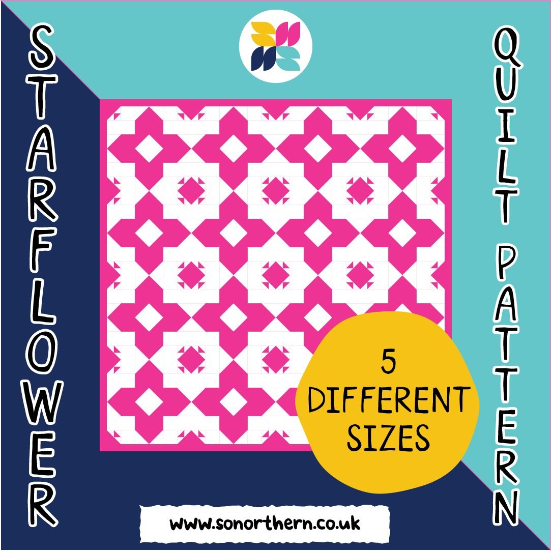 The Starflower Quilt Pattern is a beautiful design that transforms simple half-square triangles, rectangles and squares into a striking star that blooms across your quilt top. Each individual block creates a delicate flower shape and when the blocks 