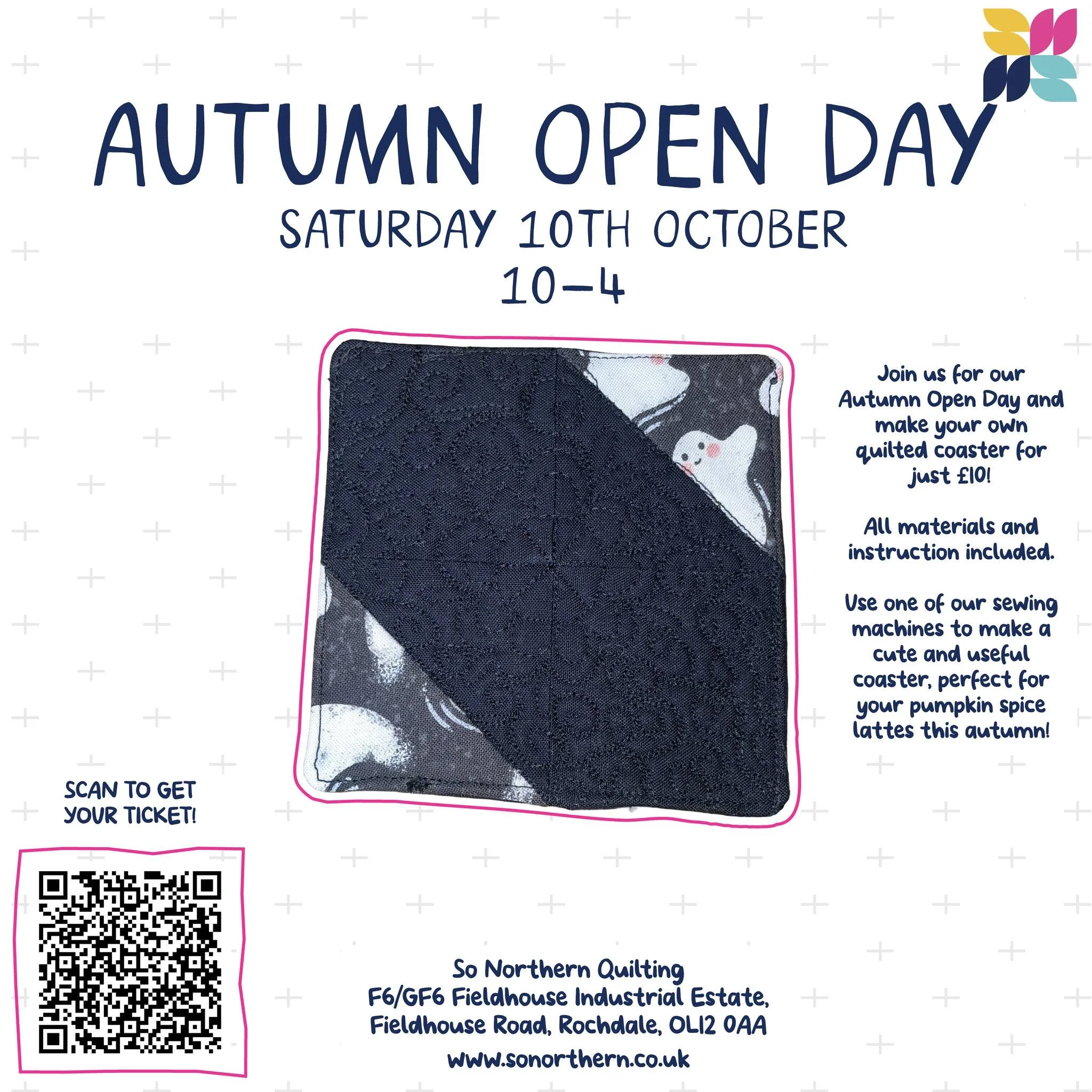 There&rsquo;s even more to look forward to at our Autumn Open Day!
Join us at So Northern Quilting on Saturday 10th October, 10am&ndash;4pm for a relaxed day of quilting, shopping, cake and plenty of creative chat.

You&rsquo;ll be able to:
&bull; Se