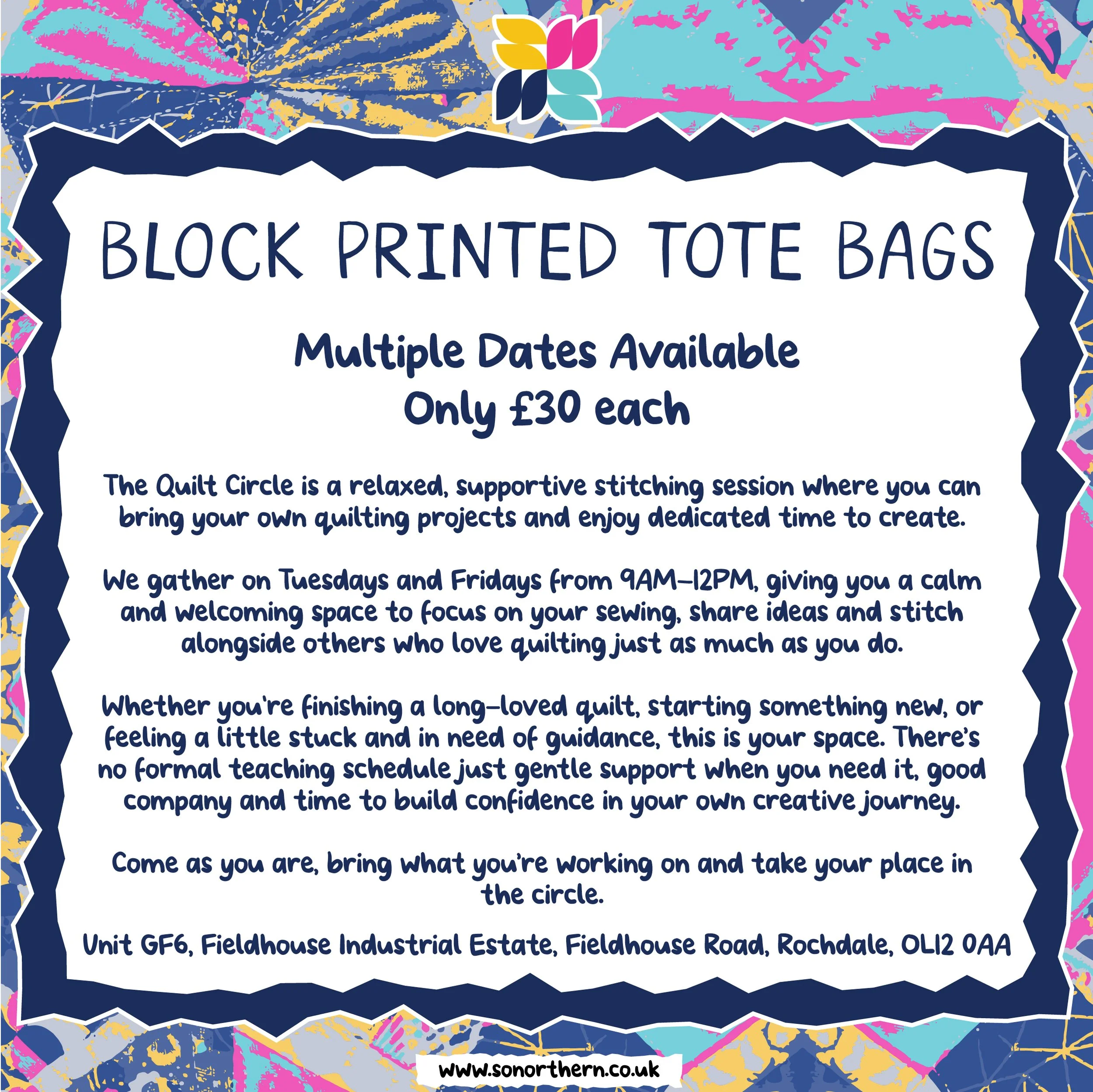 Block Printed Tote Bags Workshop - Multiple Dates Available