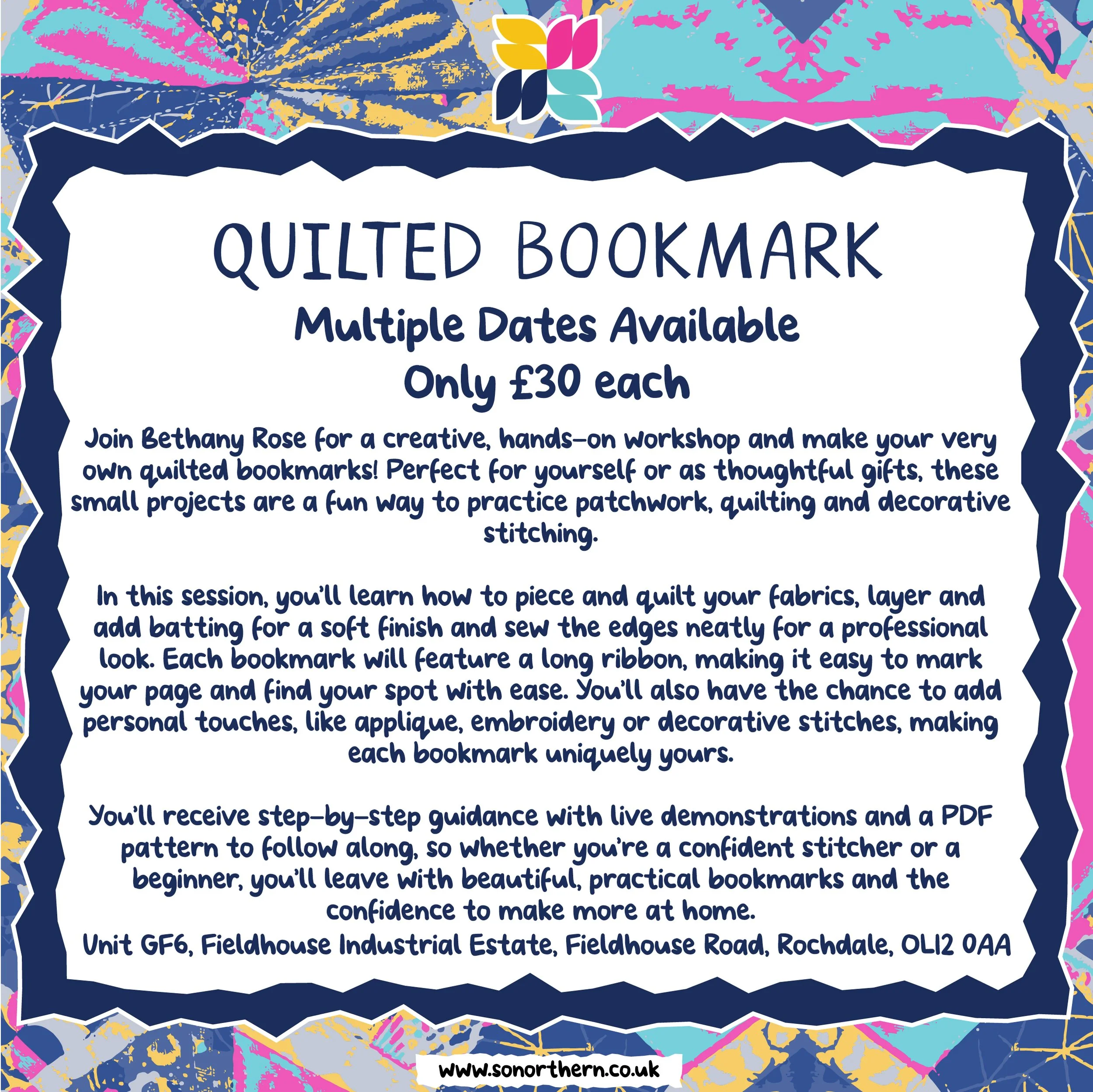Quilted Bookmark Workshop - Multiple Dates Available