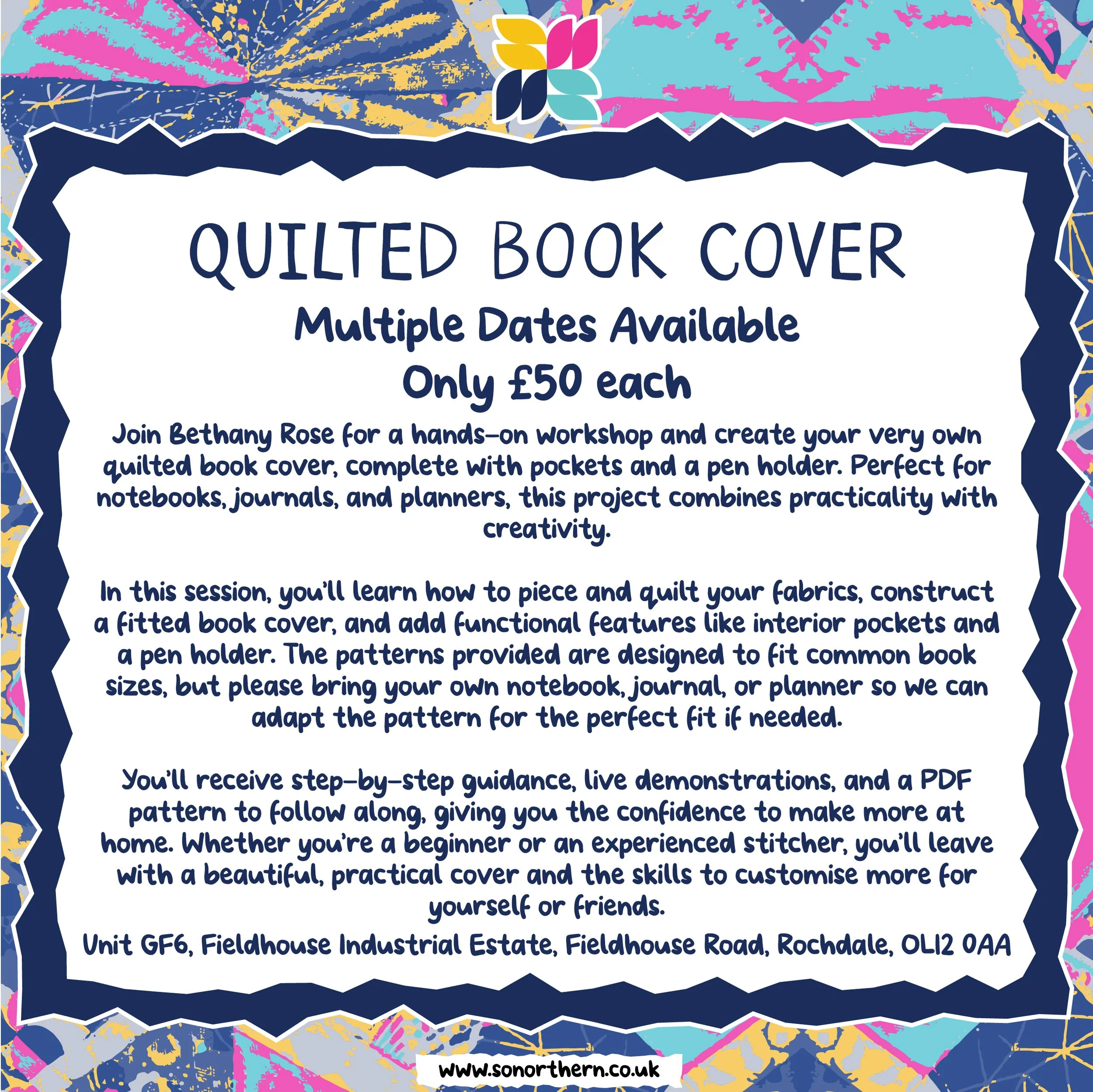 Quilted Book Cover Workshop - Multiple Dates Available