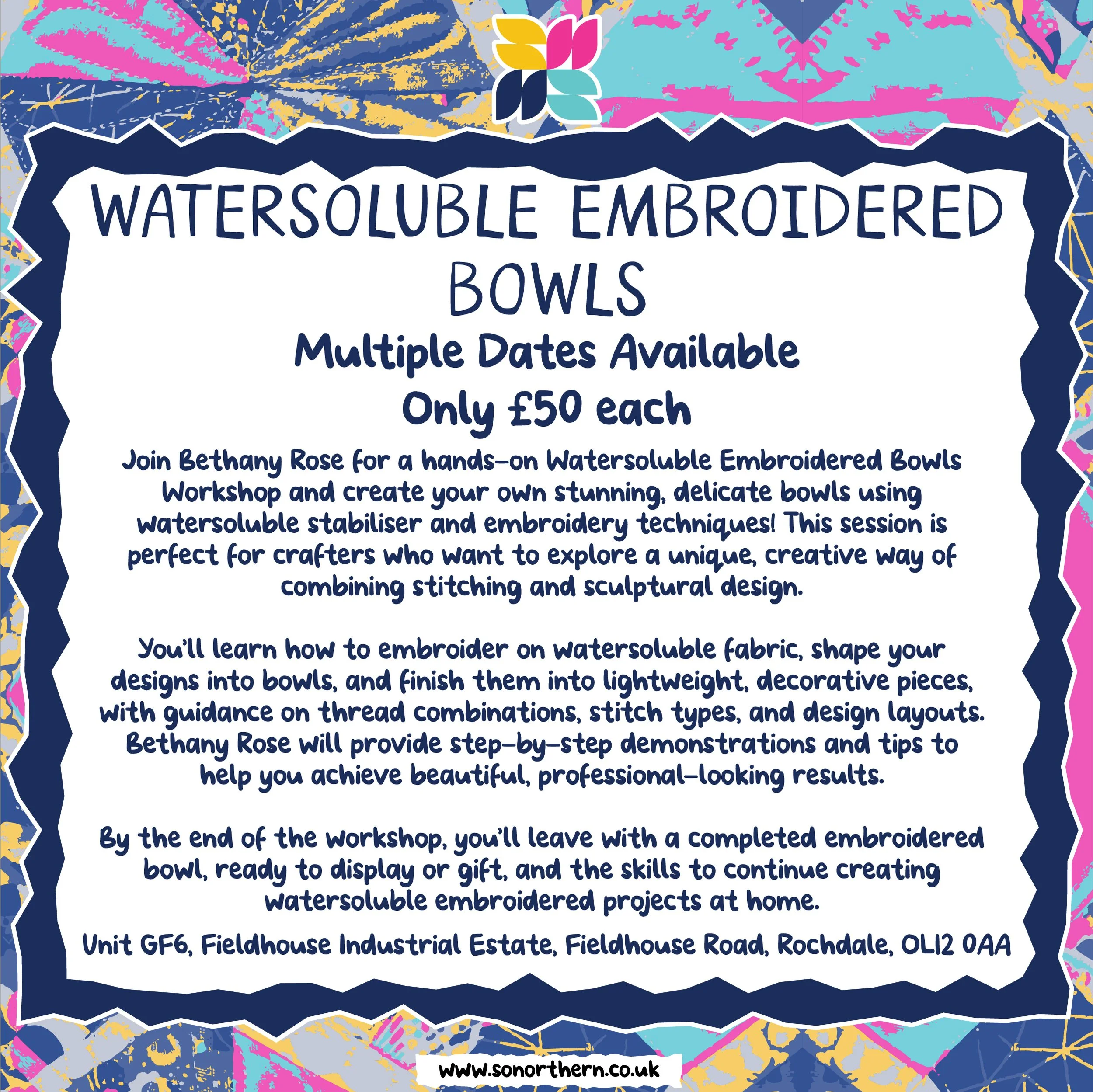 Watersoluble Embroidered Bowls Workshop - 11th April 2026 10-4