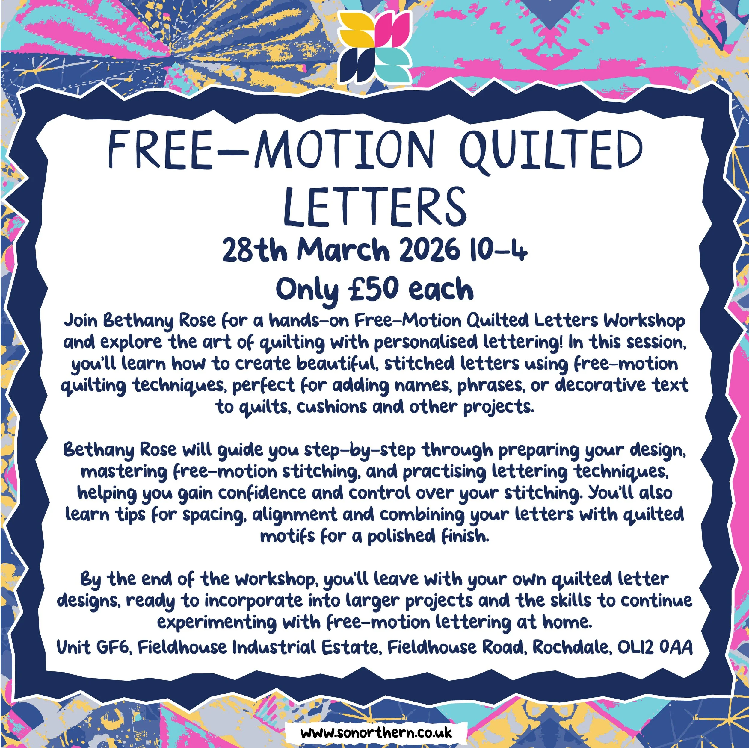 Free-Motion Quilted Letters Workshop - 28th March 2026 10-4