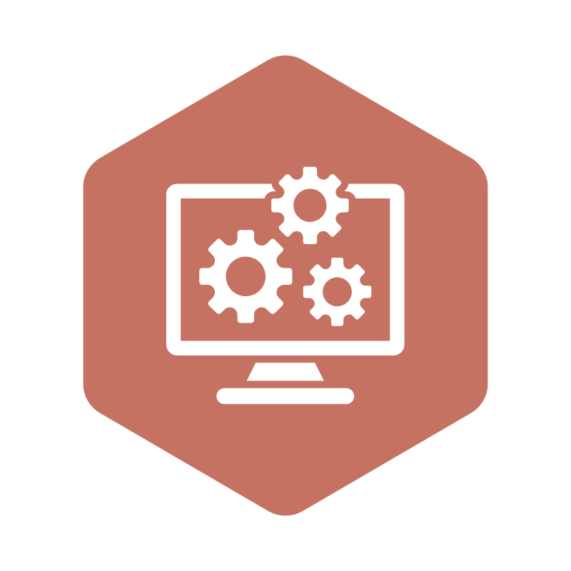 Icon of a computer with turning gears