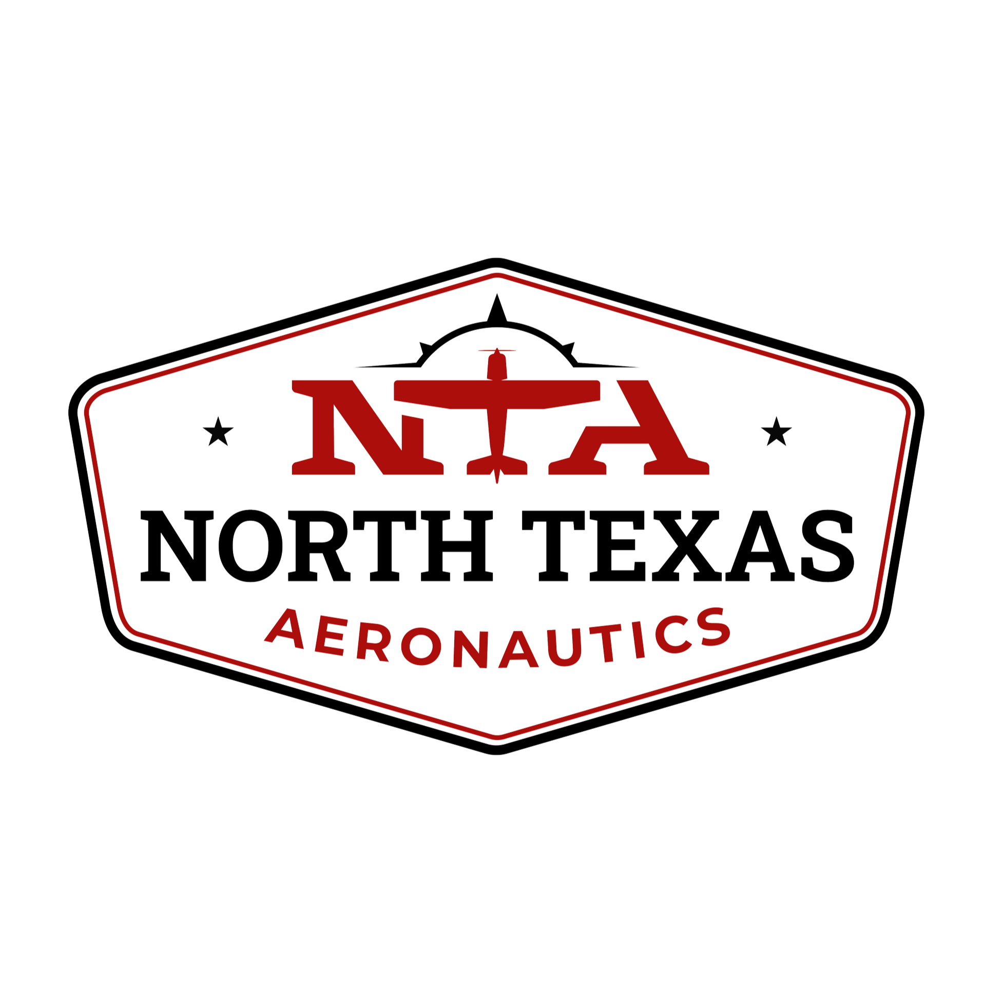 Logo for North Texas Aeros, featuring an aircraft silhouette in red above the text 'North Texas Aeros' with a black background and red accents.