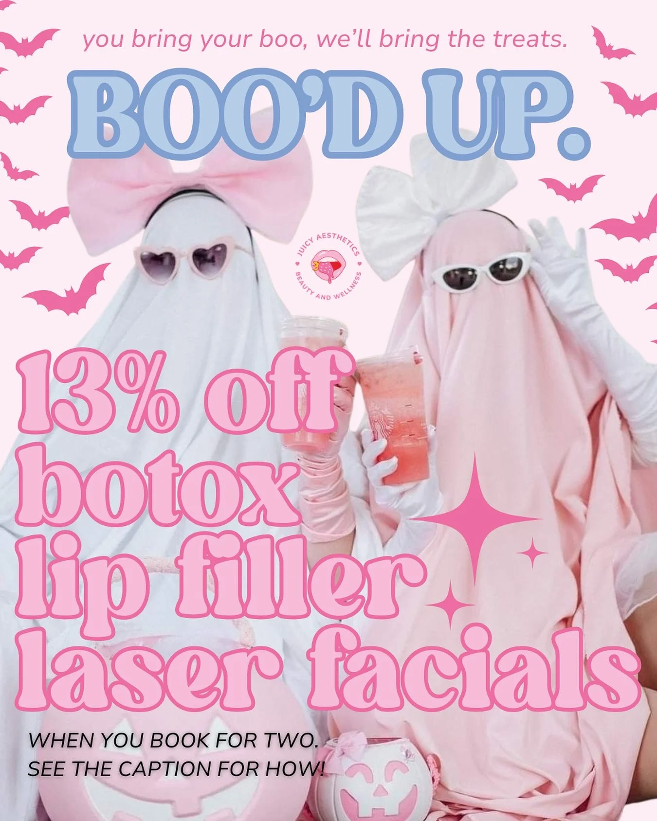 Treat yourselves and get boo&rsquo;d up with your bestie (or your boo) this spooky season 👻 

For the month of October, enjoy 13% off both of your services when you book your wrinkle relaxer, lip filler, and laser facials together 🥂 

Bring your be
