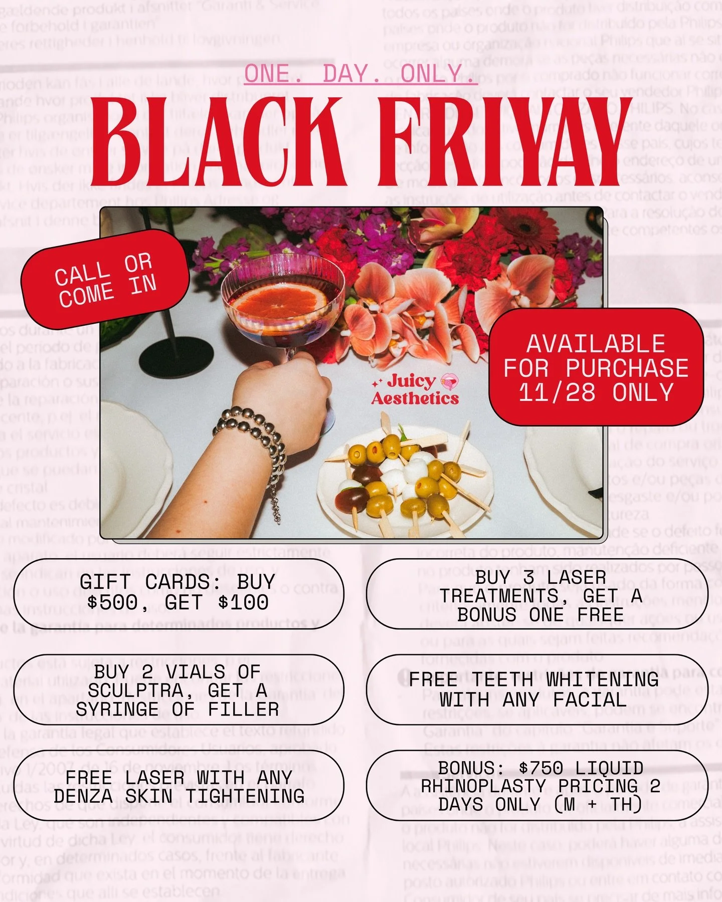 BLACK FRIDAY DEALS ARE HERE! Set your alarm because these are available for purchase ONE DAY ONLY 🗓️ FRIDAY 11/28 👈🏼

Call, text, or pop in to secure any of these incredible discounts:

💳 Buy a $500 gift card, get an extra $100

💉 Buy two vials 