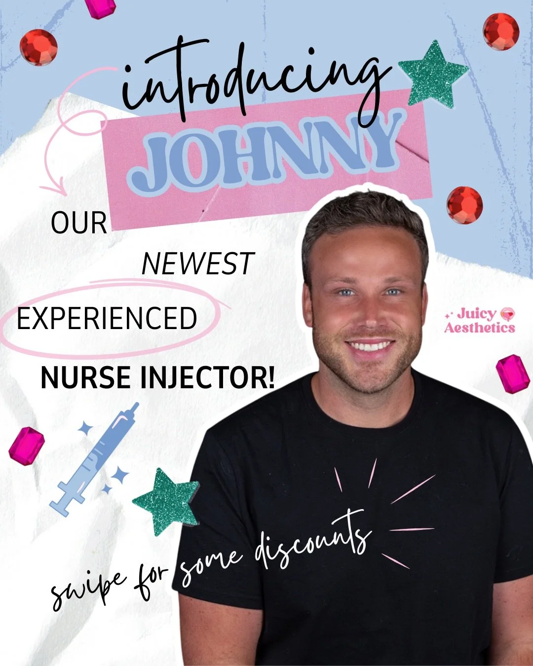 JUICY GANG we are SO excited to introduce you to our *newest* EXPERIENCED nurse injector&mdash; @j_juicymedspa 😍✨

We are so protective over our culture here at Juicy and we&rsquo;re confident you&rsquo;re going to fall in love with Johnny from his 