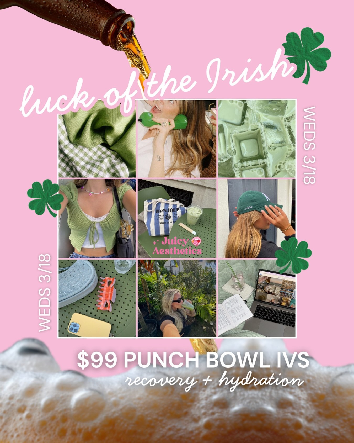 How are you celebrating tonight, Juicy Gang?! If you go a little hard this St Patrick&rsquo;s Day, we&rsquo;ve got you covered for the day after 🍻 TOMORROW 3/18 ONLY&mdash; $99 Punch Bowl IVs! Perfect for recovery and hydration, we&rsquo;ll give you
