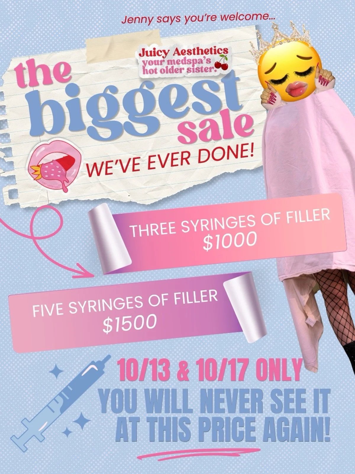 She&rsquo;s baaaaack&mdash; Jenny&rsquo;s taking over to usher in our BIGGEST FILLER SALE YET! You will never see it lower than this 👏🏼 this is THE time to get your facial balancing in &amp; walk into the holiday season refreshed ✨ 

We place fille