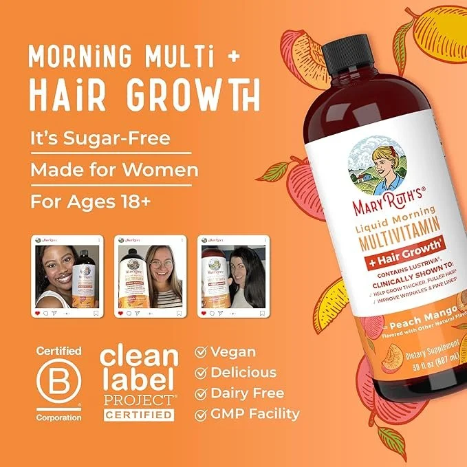 MaryRuth's Liquid Multivitamin + Hair Growth With Clinically Tested Lustriva for Thicker Hair - Improves Wrinkles & Fine Lines - Skin Health - Biotin 10000mcg - Vitamin D - B Vitamins - Vegan - Clean Label Project Certified - 30 Fl Oz4.jpg