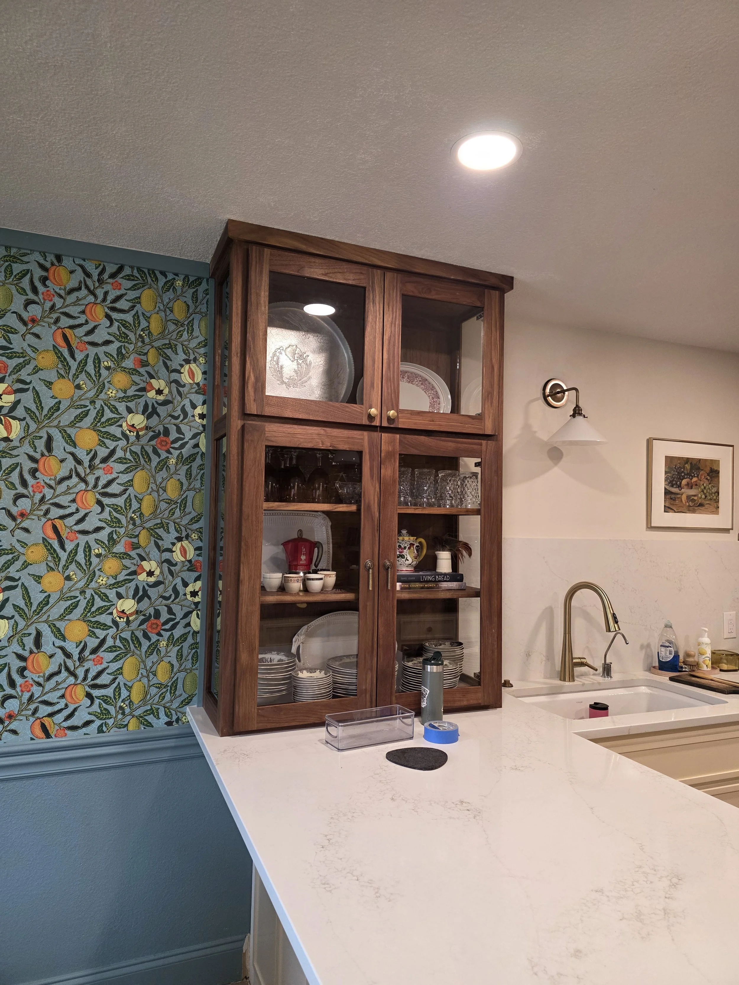 Walnut Glass Cabinet-Woodworkz Labz LLC