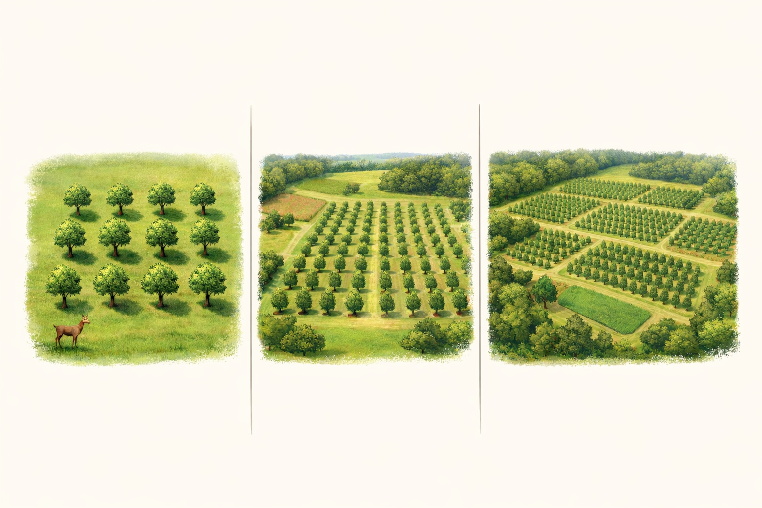 Three Planting Plans for a Hunting Orchard: 10 Trees, 1 Acre, and 5 Acres
