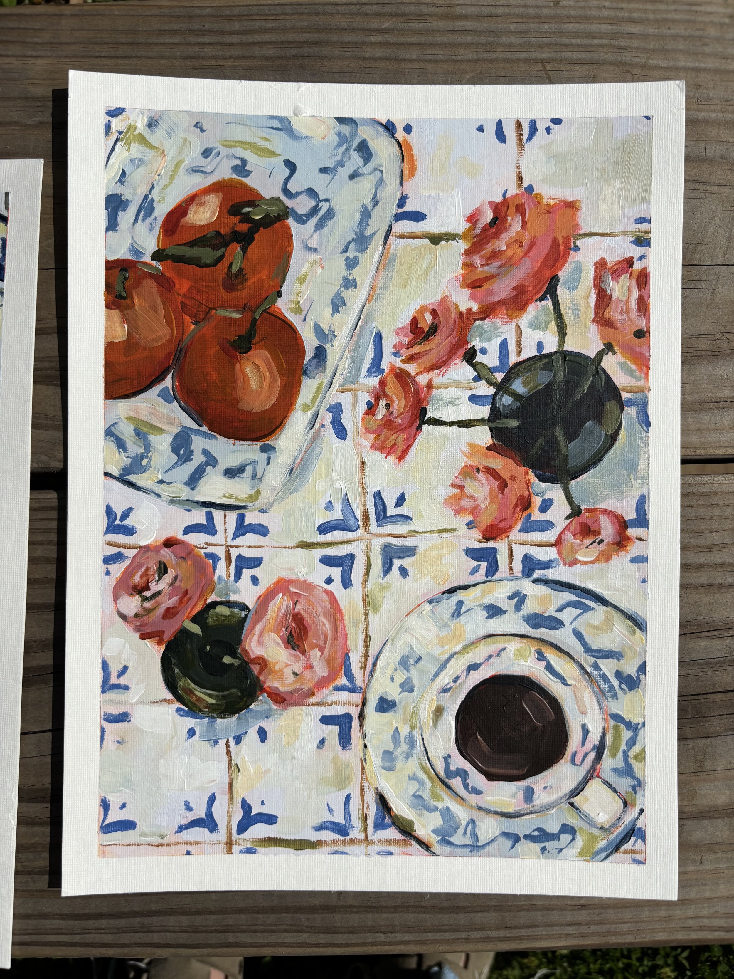 Patterns and Peonies, 9x12